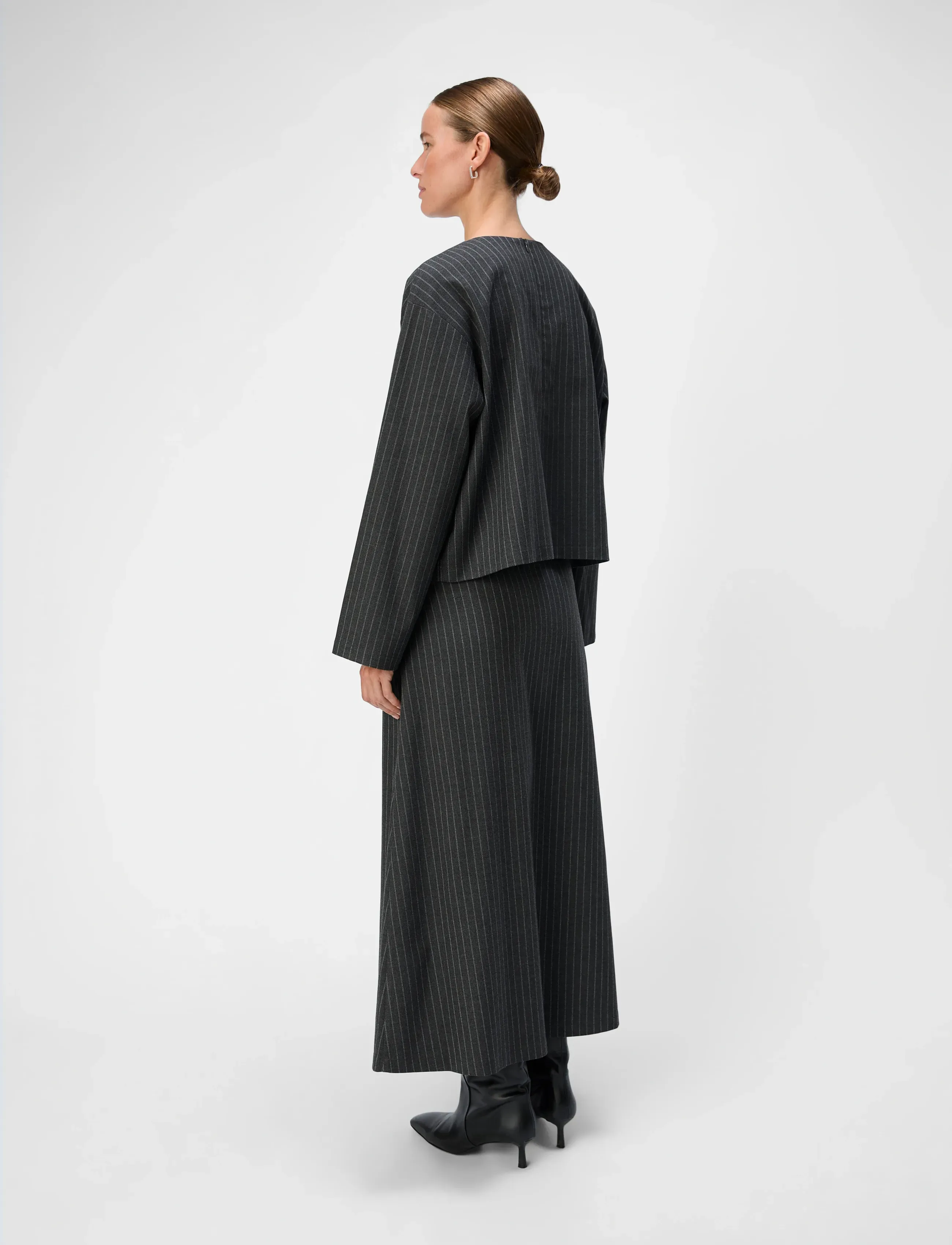 Object - OBJLISA MW LONG VOLUME SKIRT AOP DIV - maxi nederdele - dark grey melange - 3
