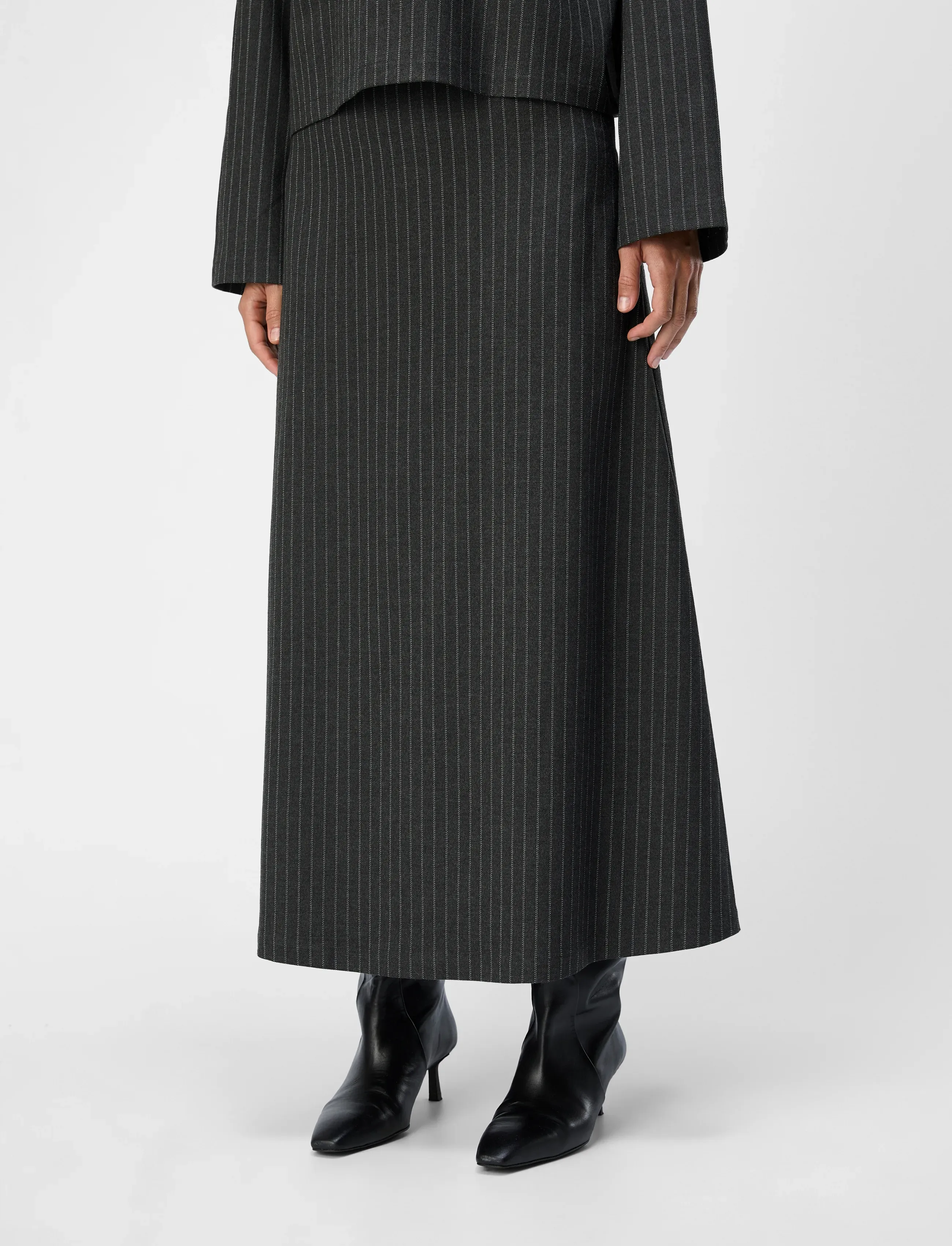 Object - OBJLISA MW LONG VOLUME SKIRT AOP DIV - maxi nederdele - dark grey melange - 5