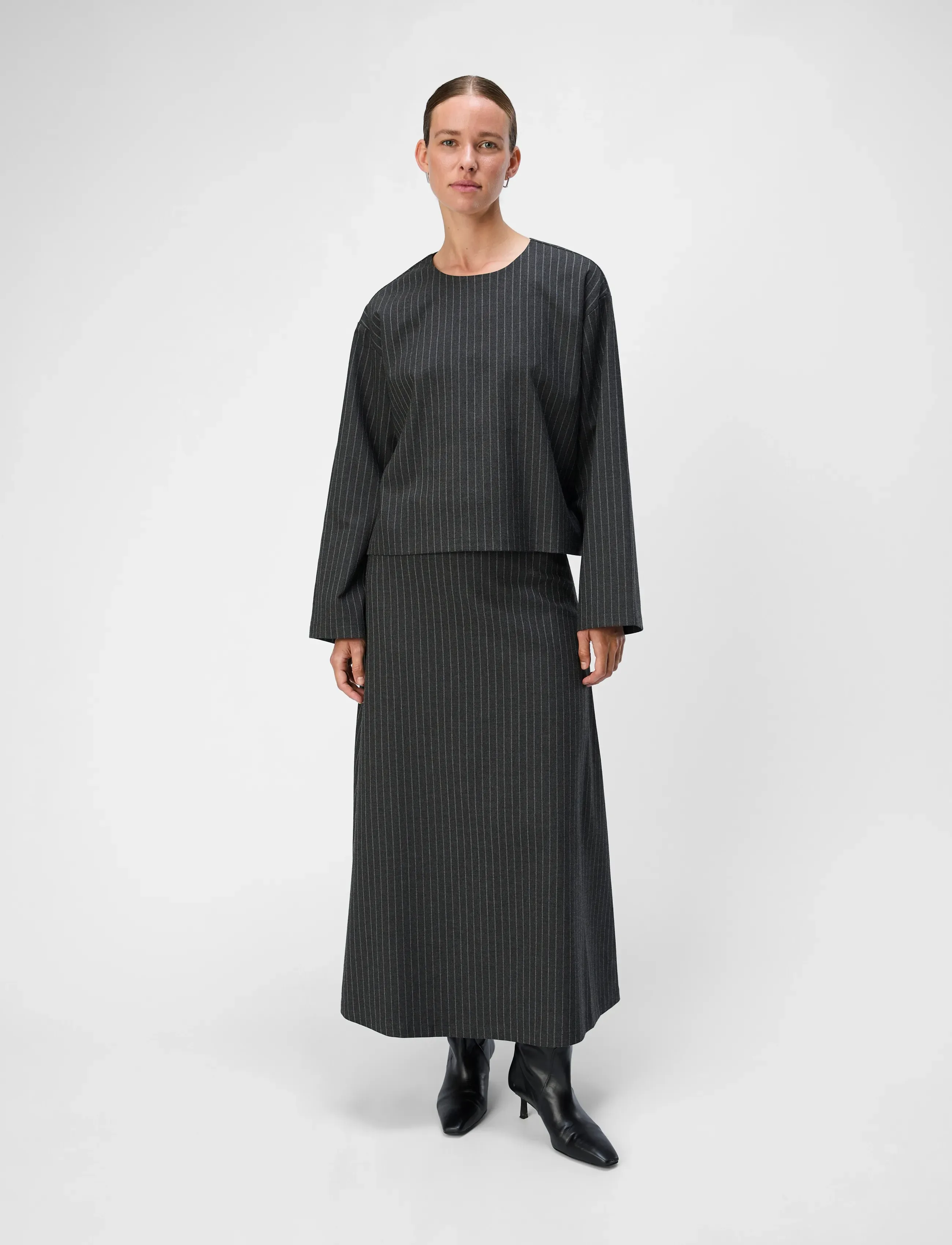 Object - OBJLISA LO L/S TOP AOP DIV - langärmlige tops - dark grey melange - 4