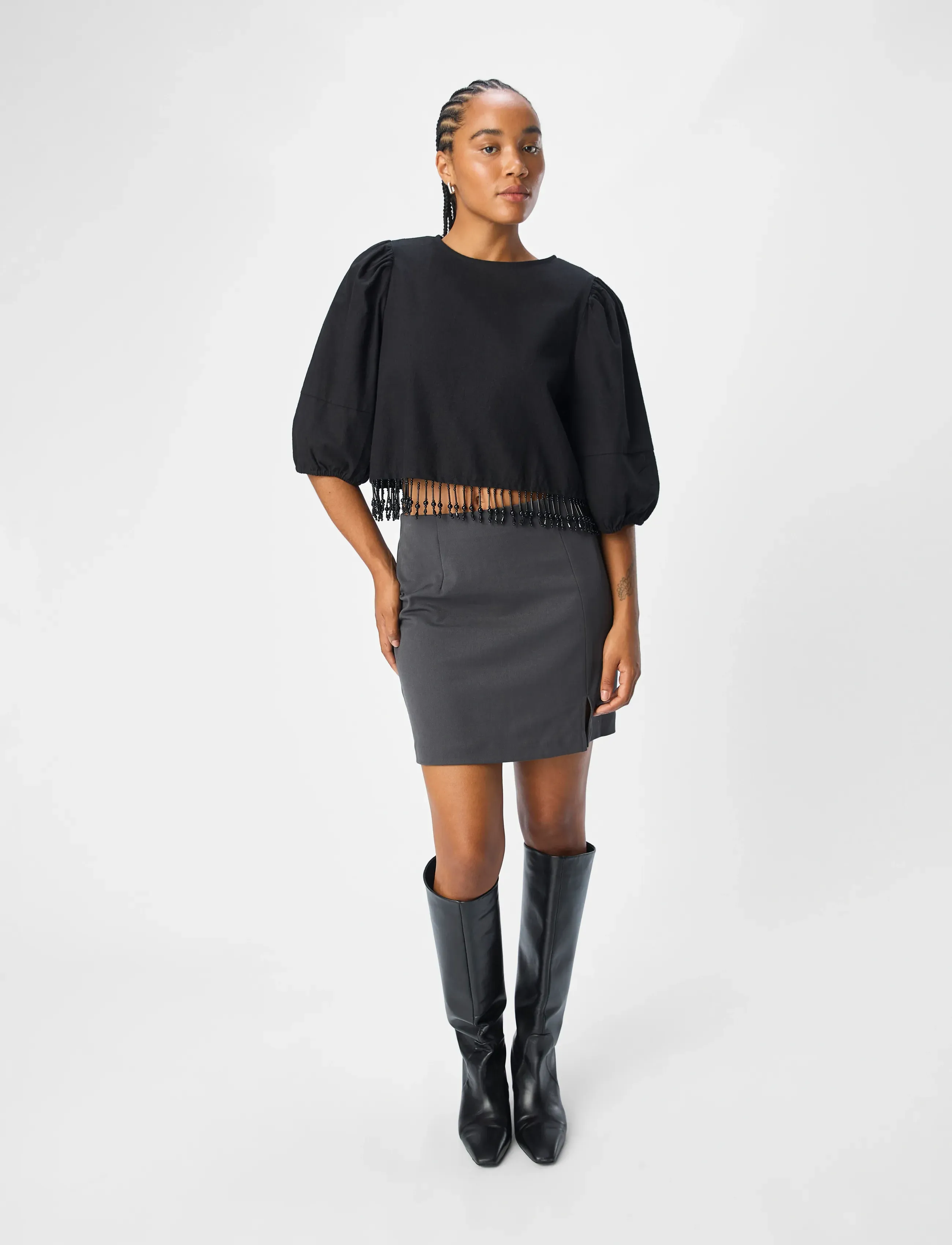Object - OBJFREJA 2/4 CROPPED TOP 136 - któtkie bluzki - black - 5