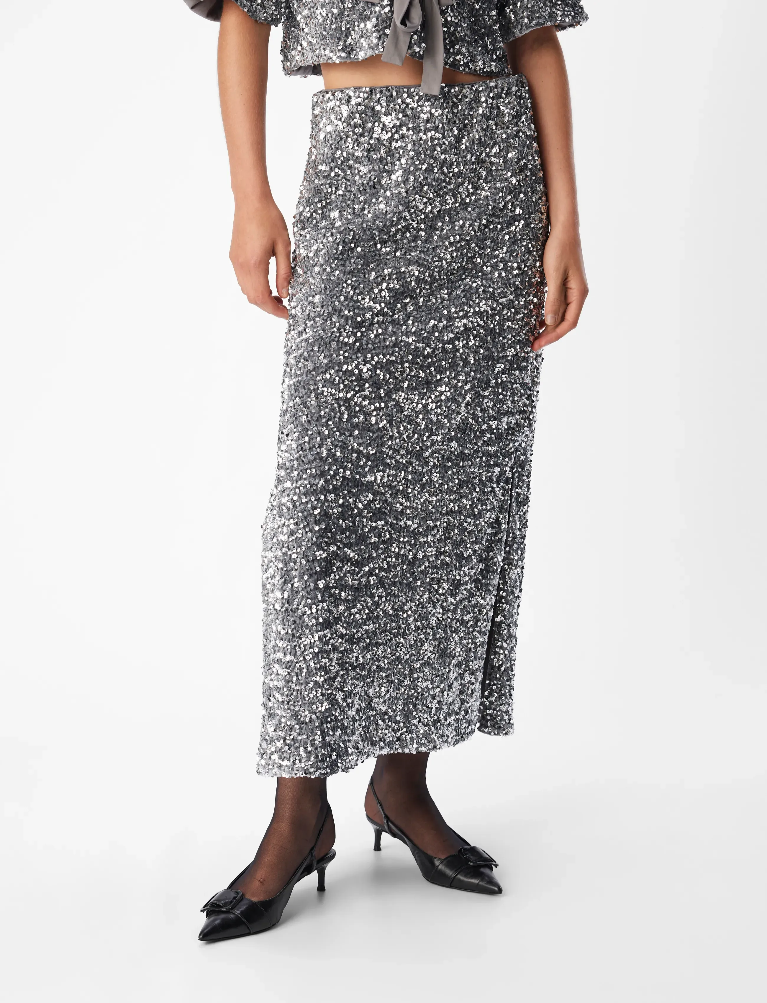 Object OBJKINNE HW LONG SKIRT 136 - Skirts - ASPHALT / silver