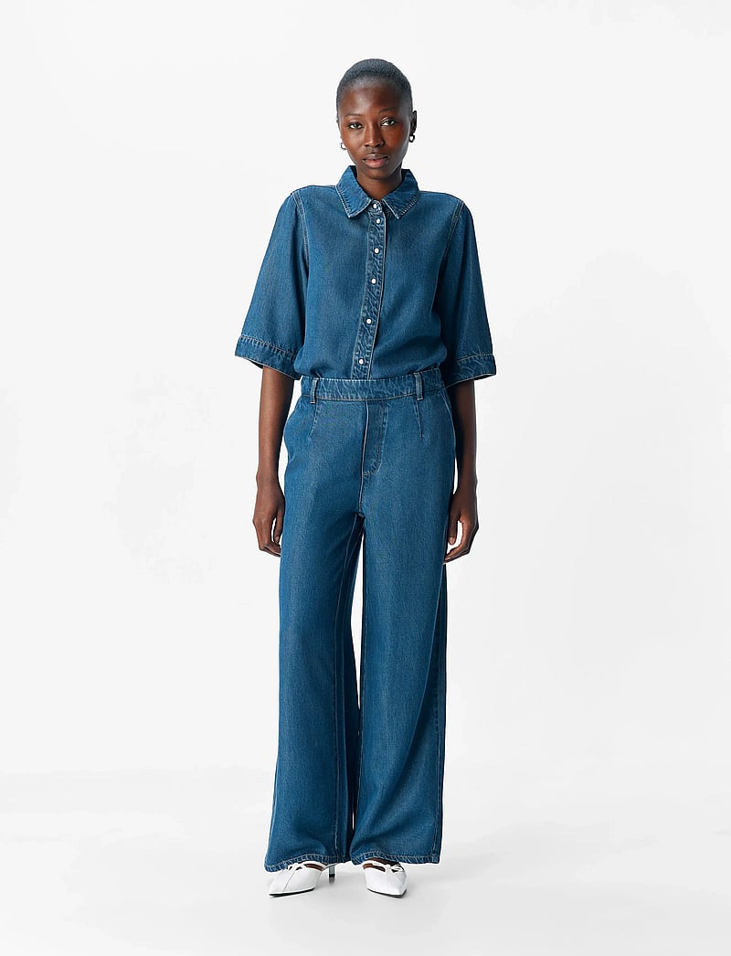 Object - OBJFRAME LISA WIDE MW PANT NOOS - hosen mit weitem bein - dark blue denim - 5