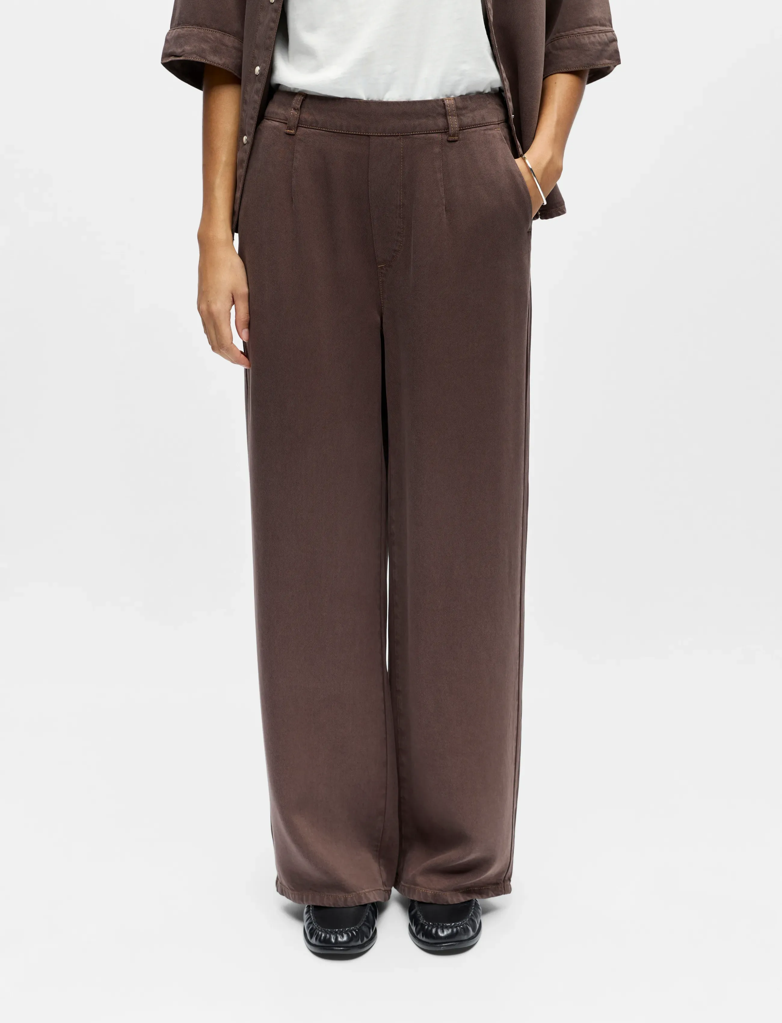 Object OBJFRAME LISA WIDE MW PANT NOOS - Spodnie szerokie - SEAL BROWN / brown