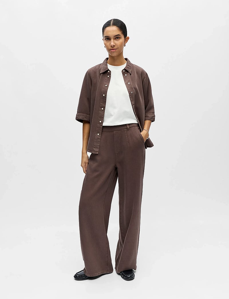 Object - OBJFRAME LISA WIDE MW PANT NOOS - hosen mit weitem bein - seal brown - 4