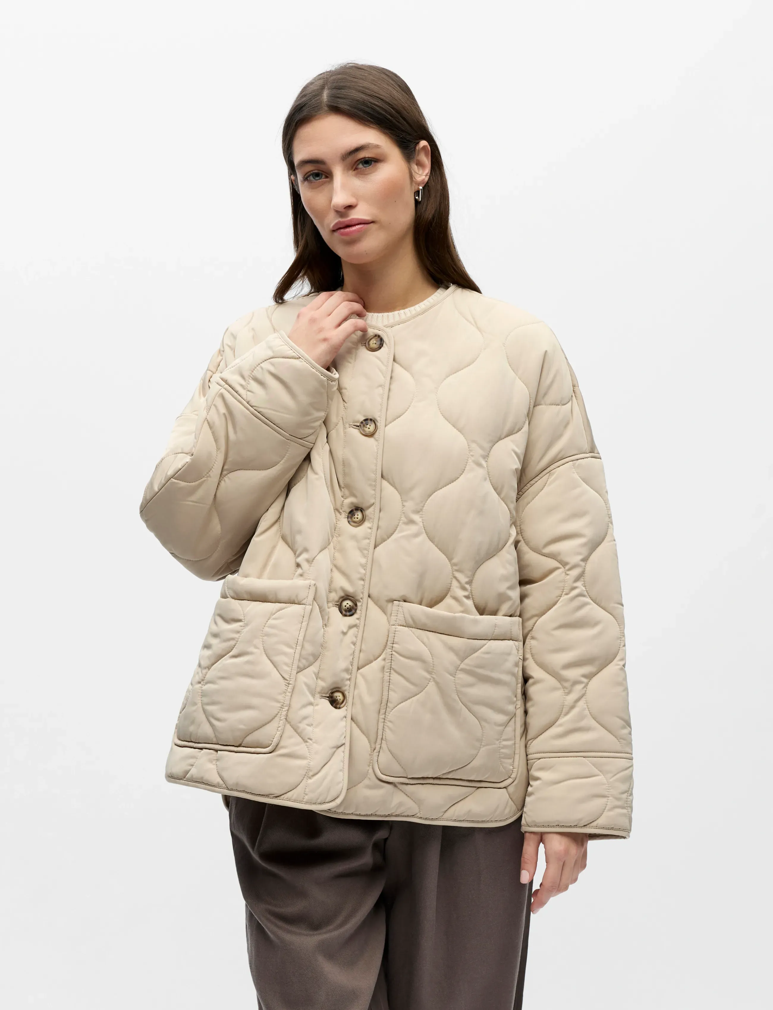 Object Objallie Ls Lo Quilted Jacket Noos, 40, Beige, Jakker > Quiltede Jakker, Dame