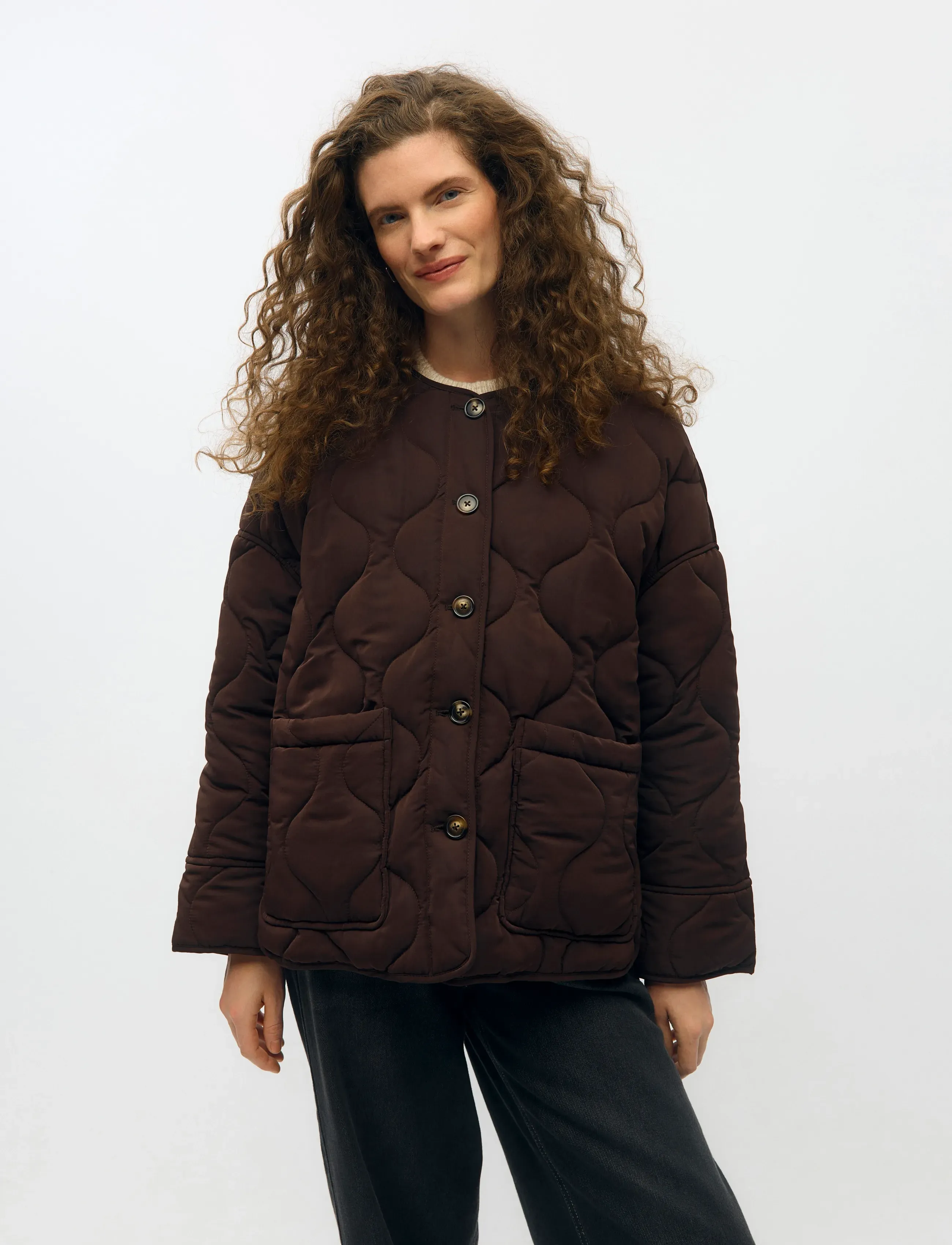 Object Objallie Ls Lo Quilted Jacket Noos, 42, Brown, Jakker > Quiltede Jakker, Dame
