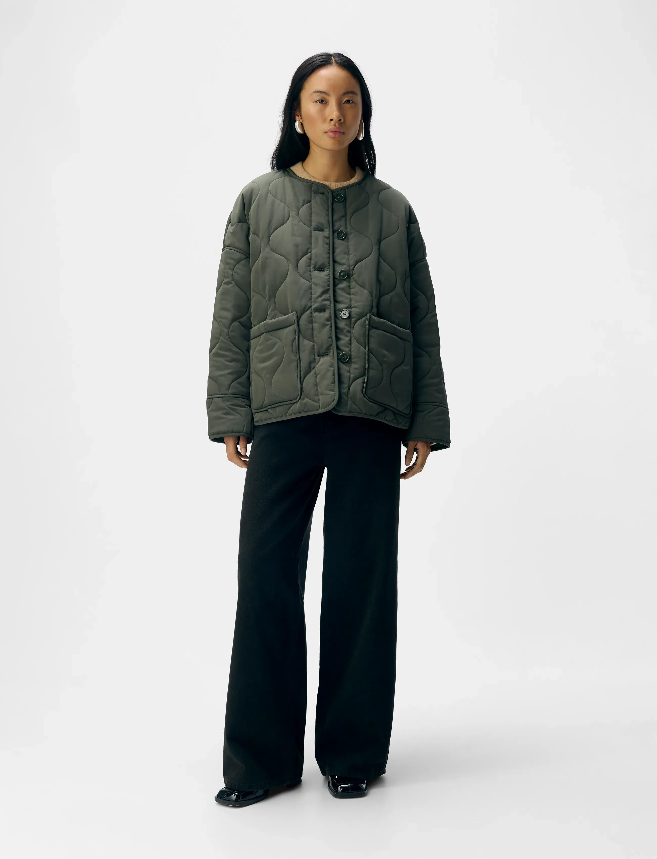 Object Objallie Ls Lo Quilted Jacket Noos, 34, Jackets, Khakigrün - Frauen