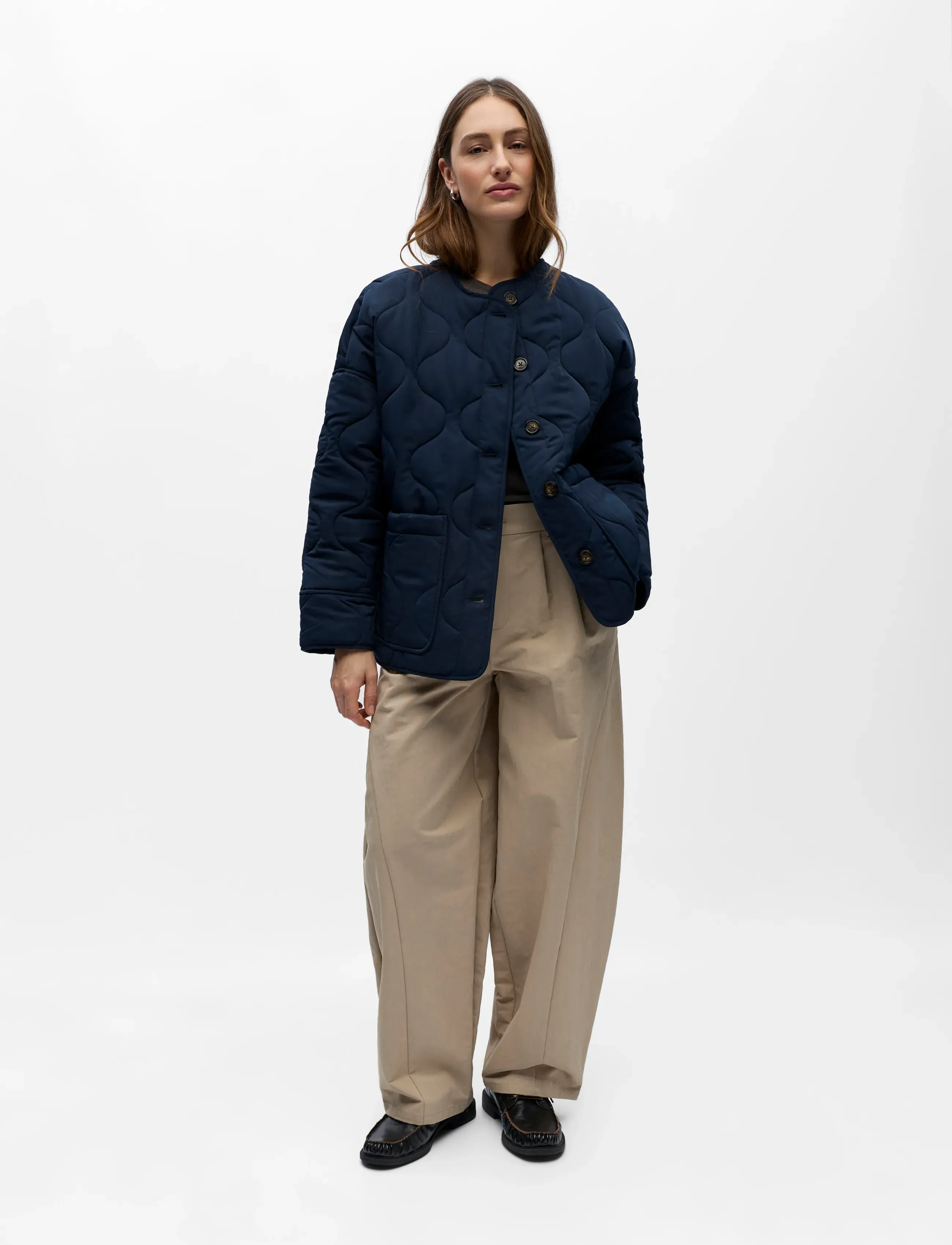 Object Objallie Ls Lo Quilted Jacket Noos, 40, Navy, Jakker > Quiltede Jakker, Dame