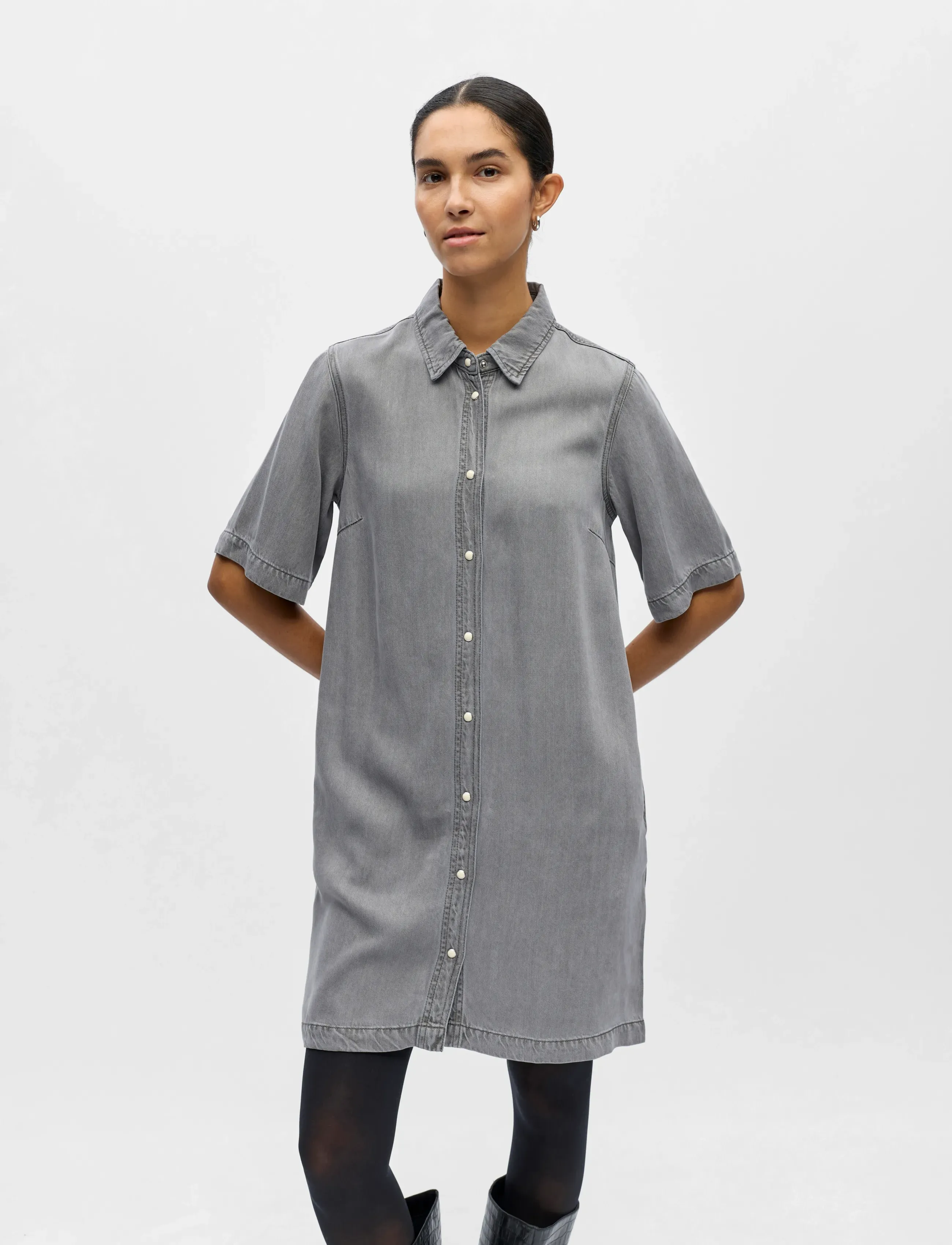 Object OBJFRAME 2/4 RE DENIM DRESS NOOS - Denimkjoler - LIGHT GREY DENIM / grey