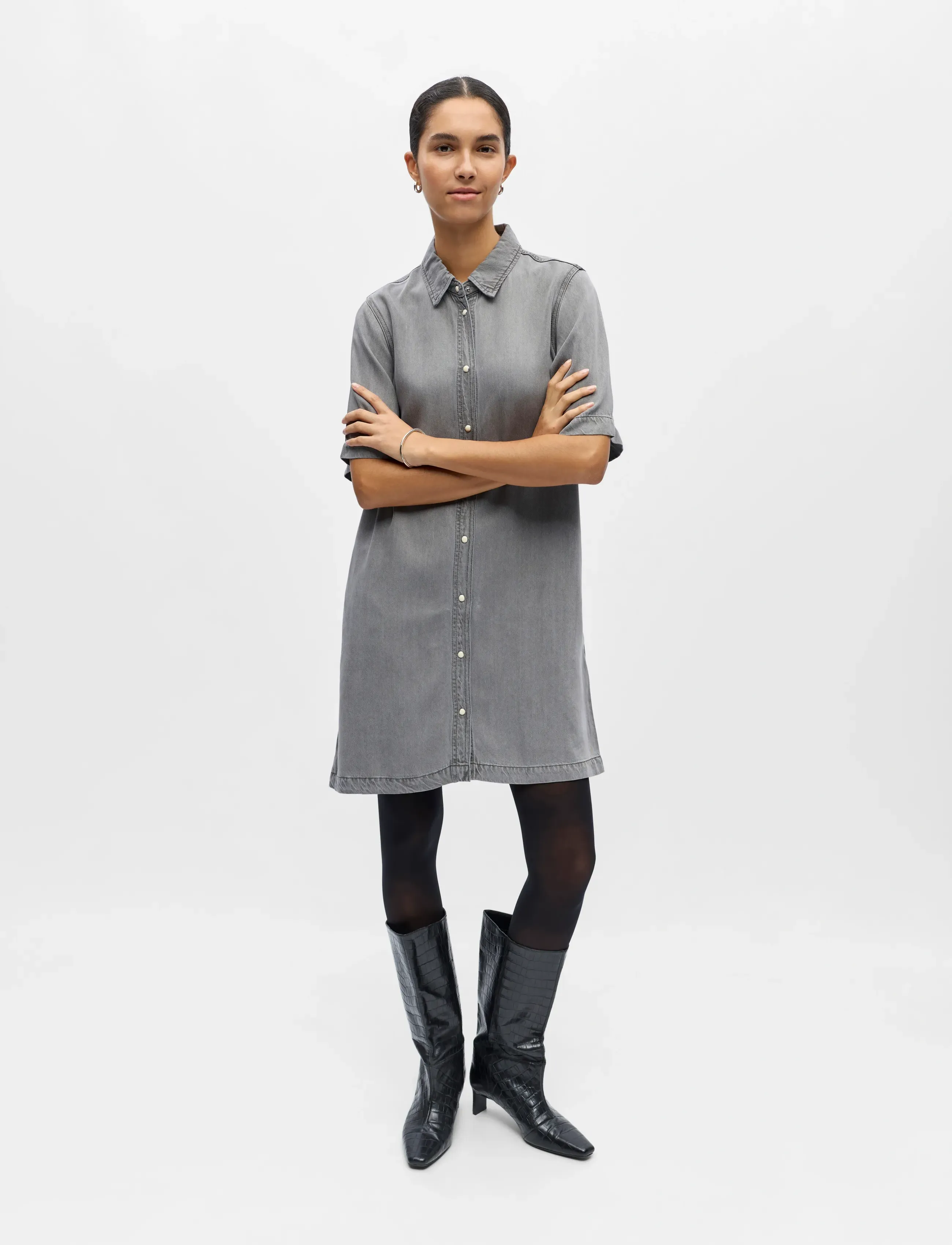 Object - OBJFRAME 2/4 RE DENIM DRESS NOOS - denimkjoler - light grey denim - 4