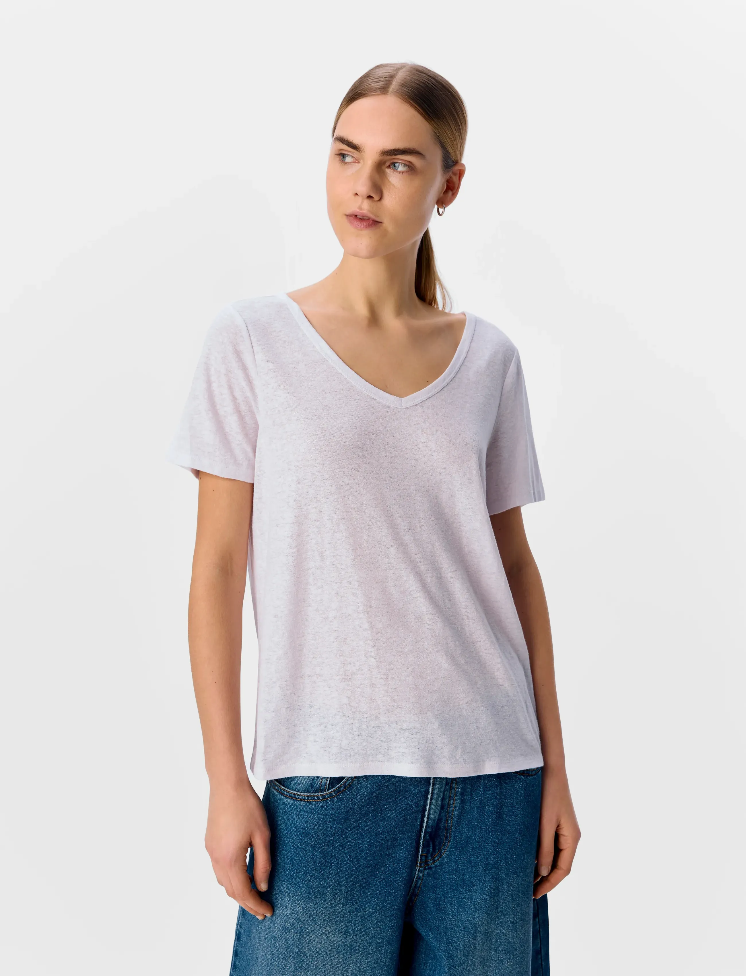 Object Objthea S/S Re V-Neck Top Noos, M, White, T-Shirts & Toppe > Kortærmede, Dame