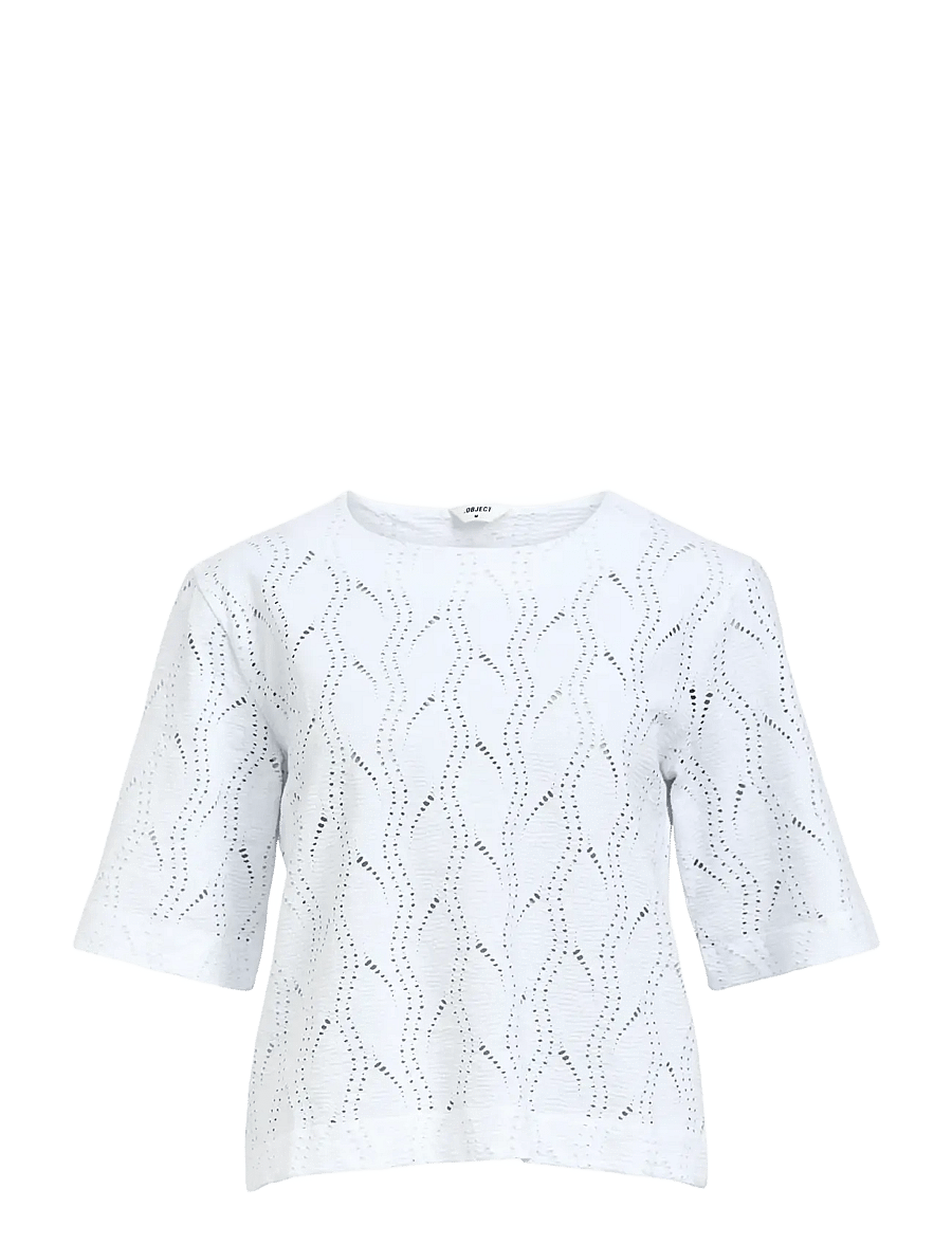 Object - OBJAVA 2/4 LO O-NECK TOP NOOS - kurzärmelige blusen - white - 1