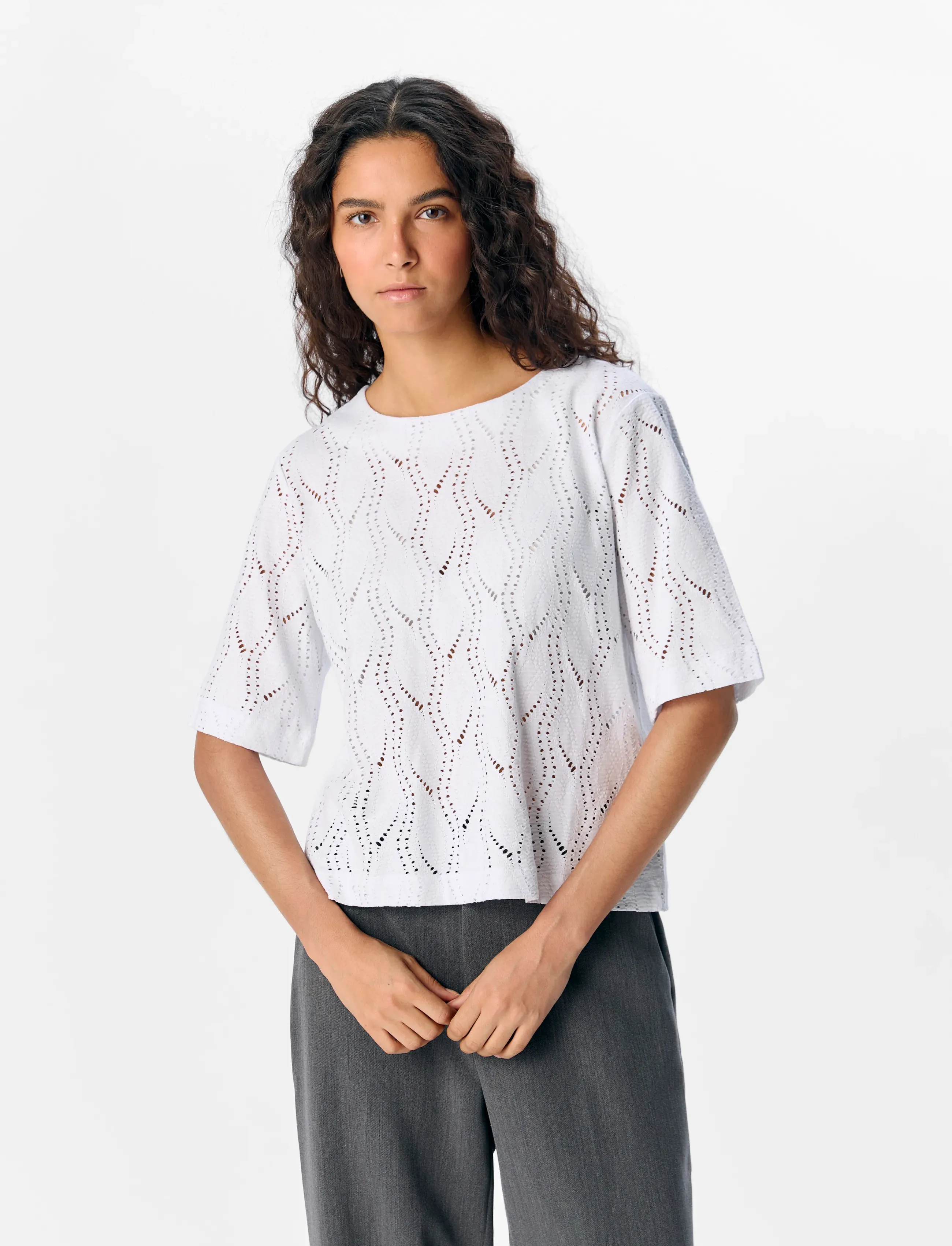 Object Objava 2/4 Lo O-Neck Top Noos, XS, White, T-Shirts & Toppe > Kortærmede, Dame