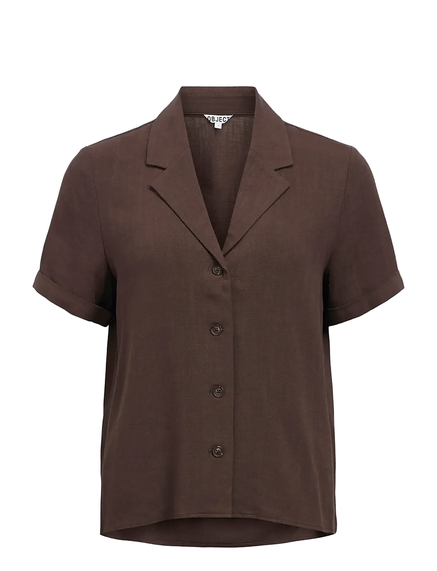 Object - OBJSANNE S/S RE SHIRT NOOS - kortärmade skjortor - seal brown - 1