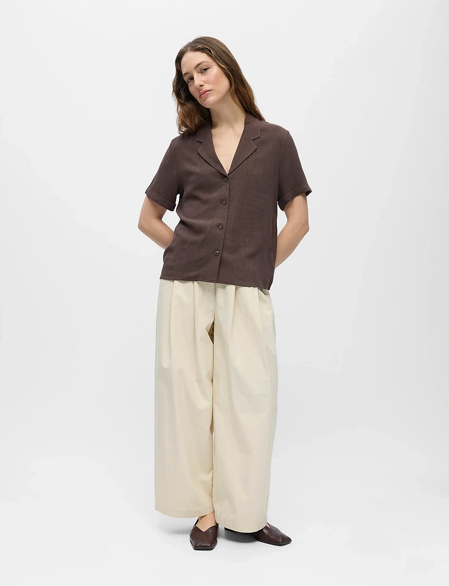 Object - OBJSANNE S/S RE SHIRT NOOS - kortärmade skjortor - seal brown - 0