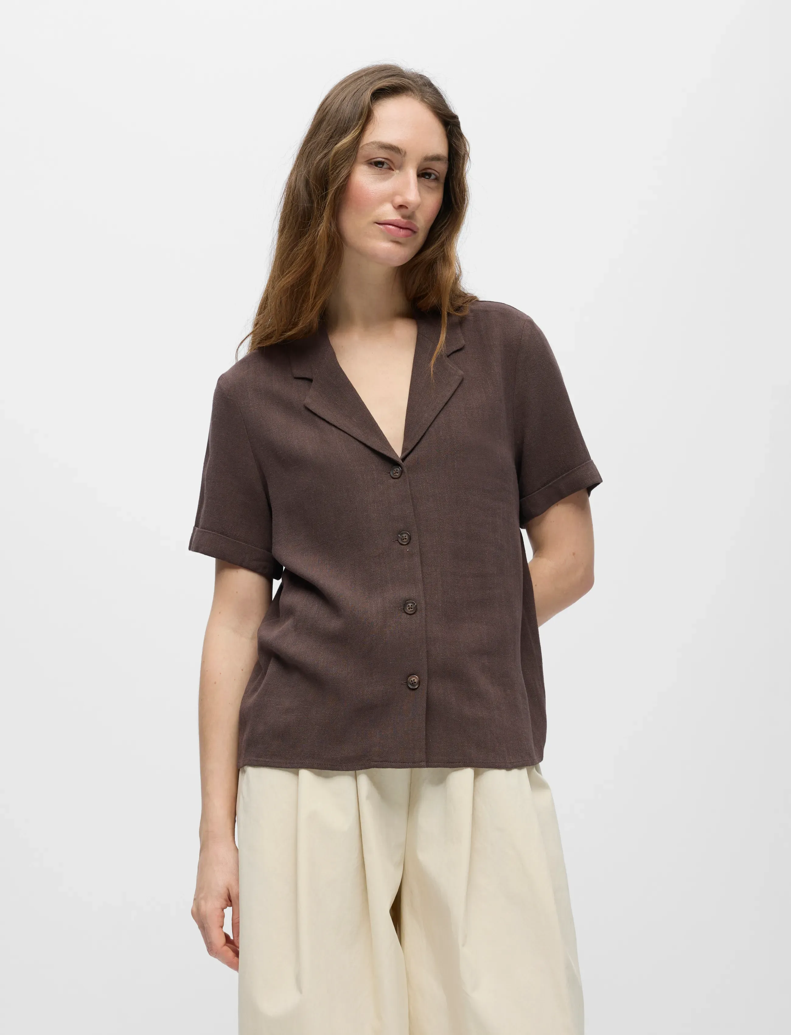 Object - OBJSANNE S/S RE SHIRT NOOS - kortærmede skjorter - seal brown - 3