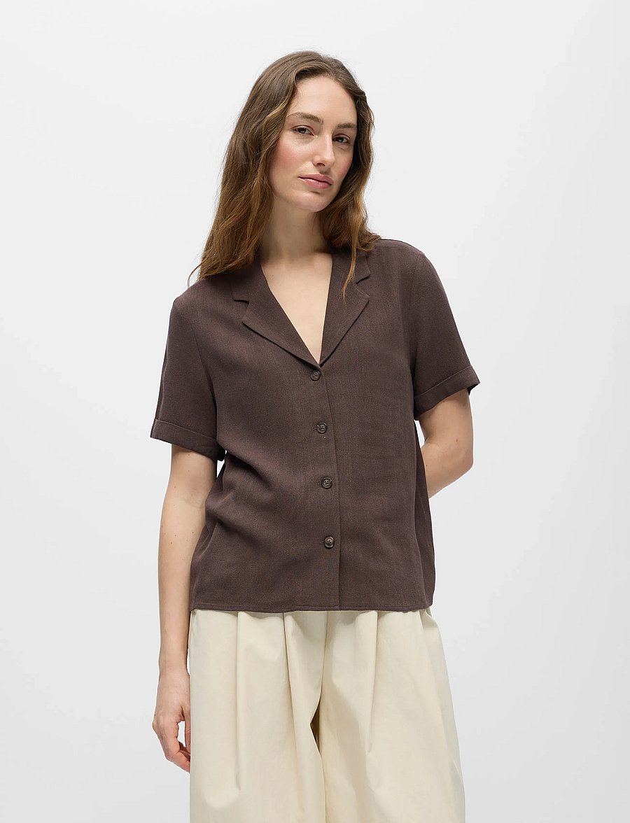 Object - OBJSANNE S/S RE SHIRT NOOS - kortärmade skjortor - seal brown - 3