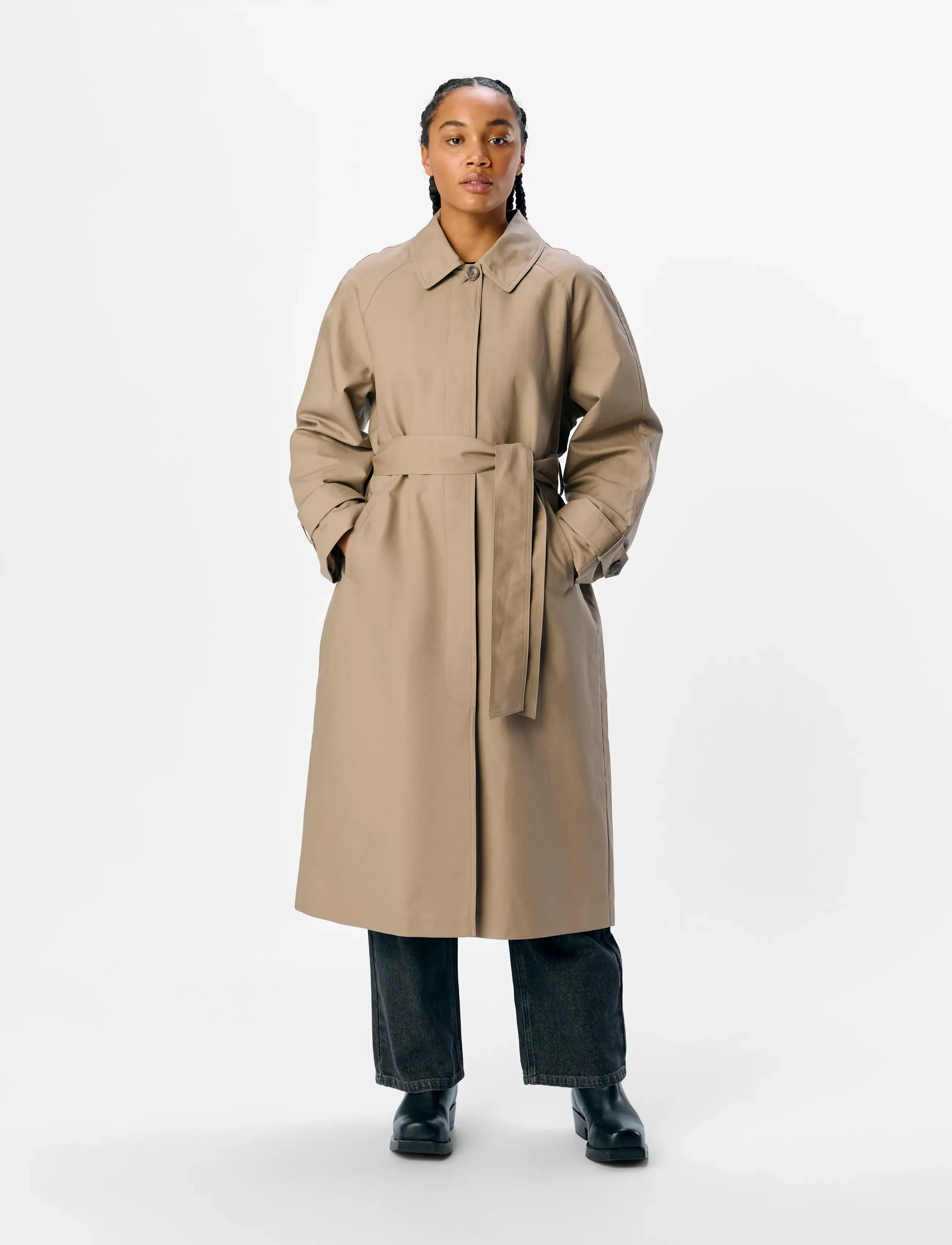 Object Objvega L/S Re Long Coat Noos, 44, Beige, Frakker > Trenchcoats, Dame