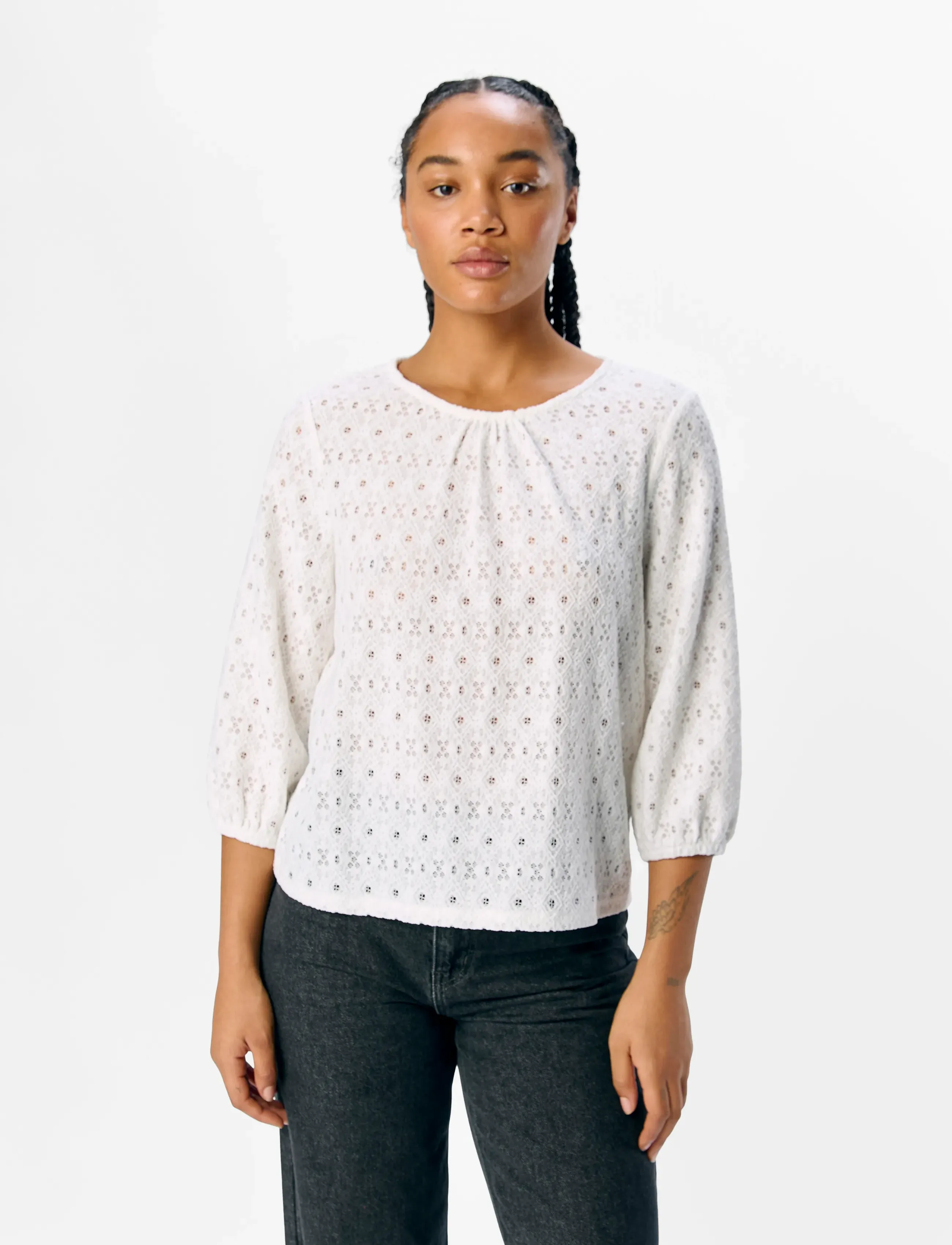 Object Objlaila 3/4 Re Top Noos, M, Blouses, Weiß - Long-sleeved, Frauen