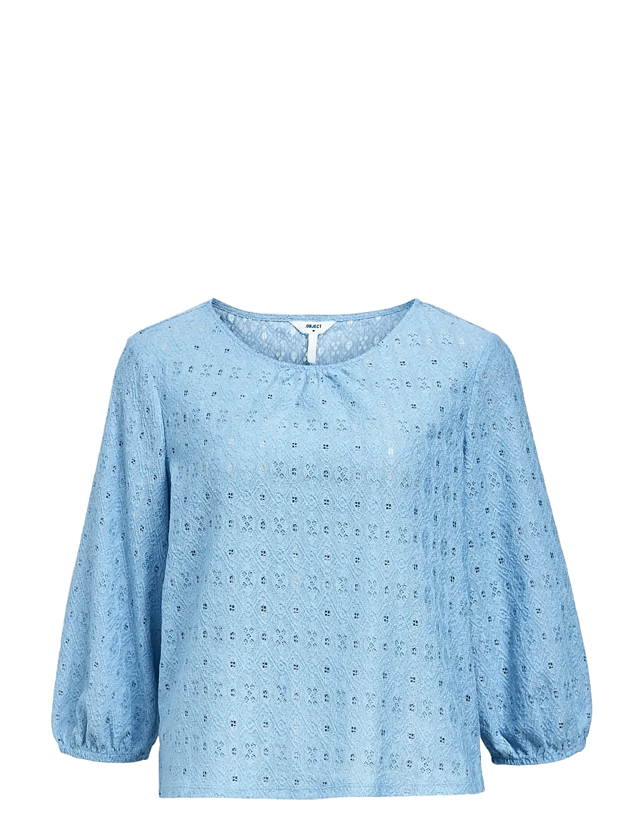 Object - OBJLAILA 3/4 RE TOP NOOS - långärmade blusar - cornflower blue - 1