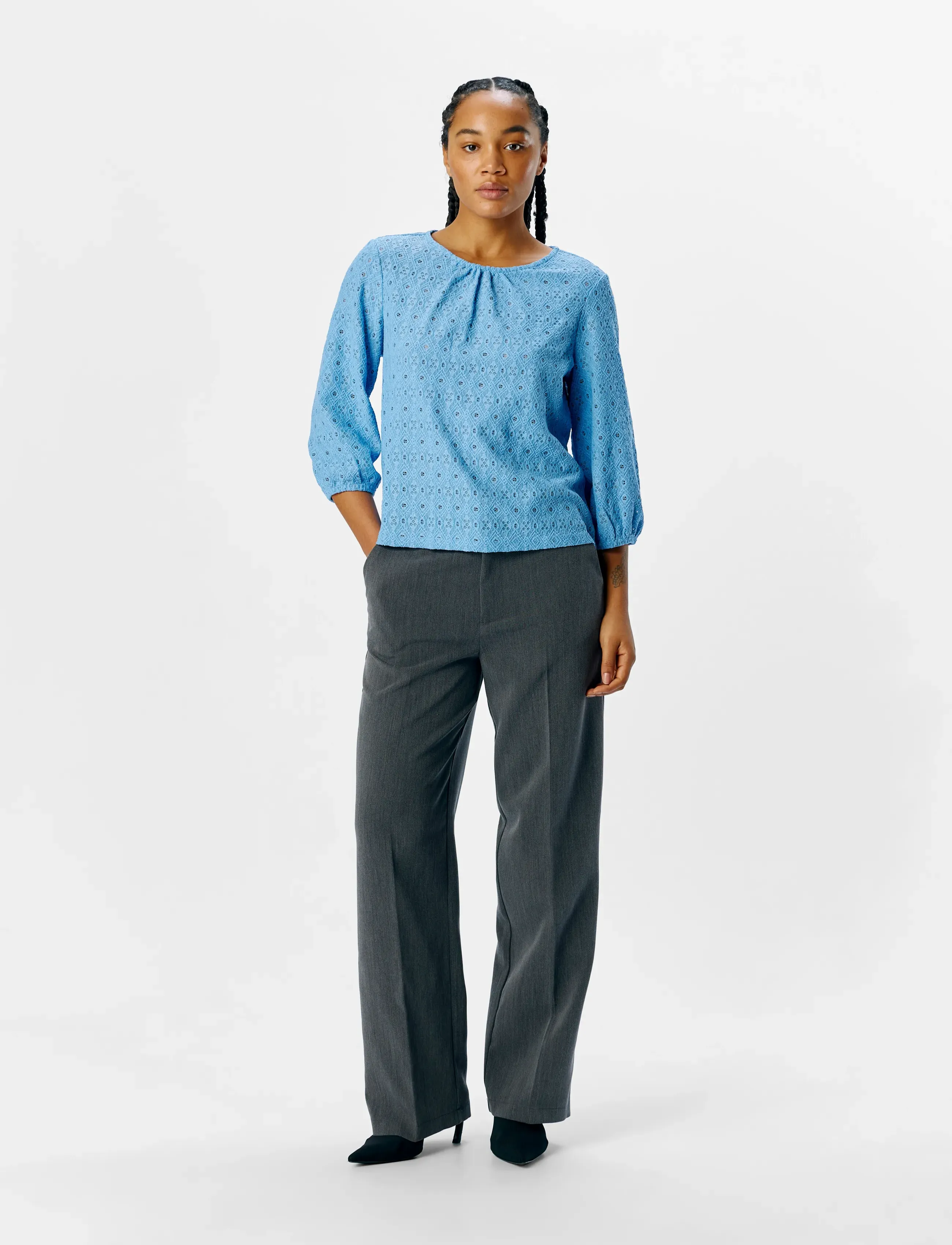 Object Objlaila 3/4 Re Top Noos, M, Blouses, Blau - Long-sleeved, Frauen