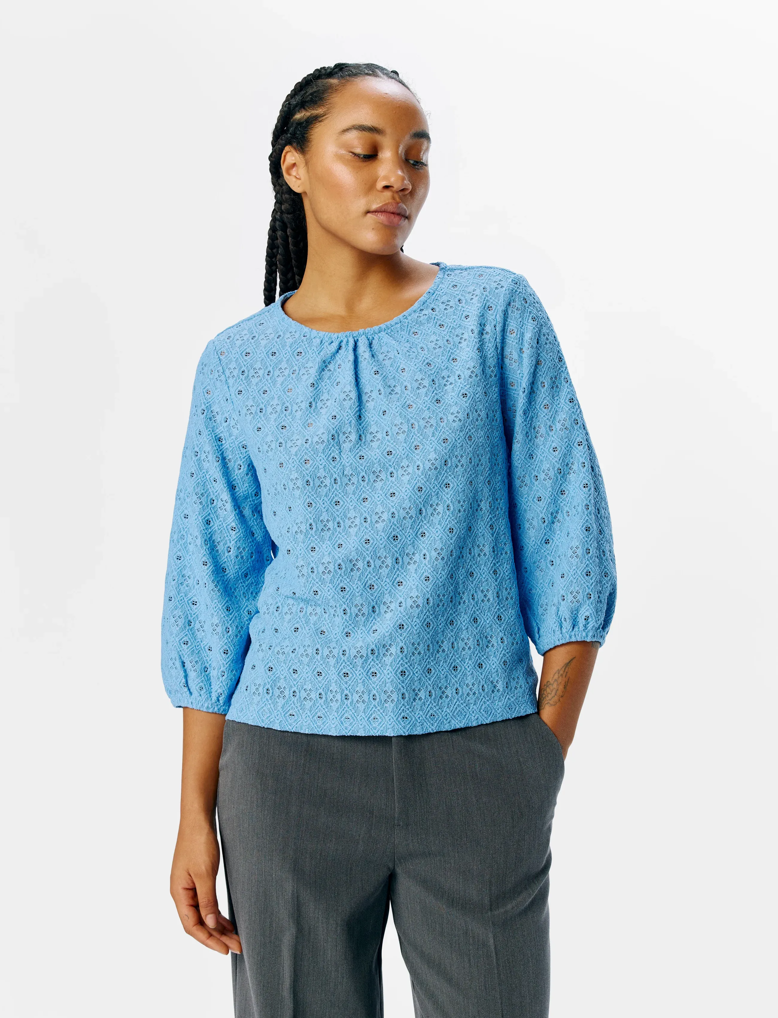 Object - OBJLAILA 3/4 RE TOP NOOS - långärmade blusar - cornflower blue - 4