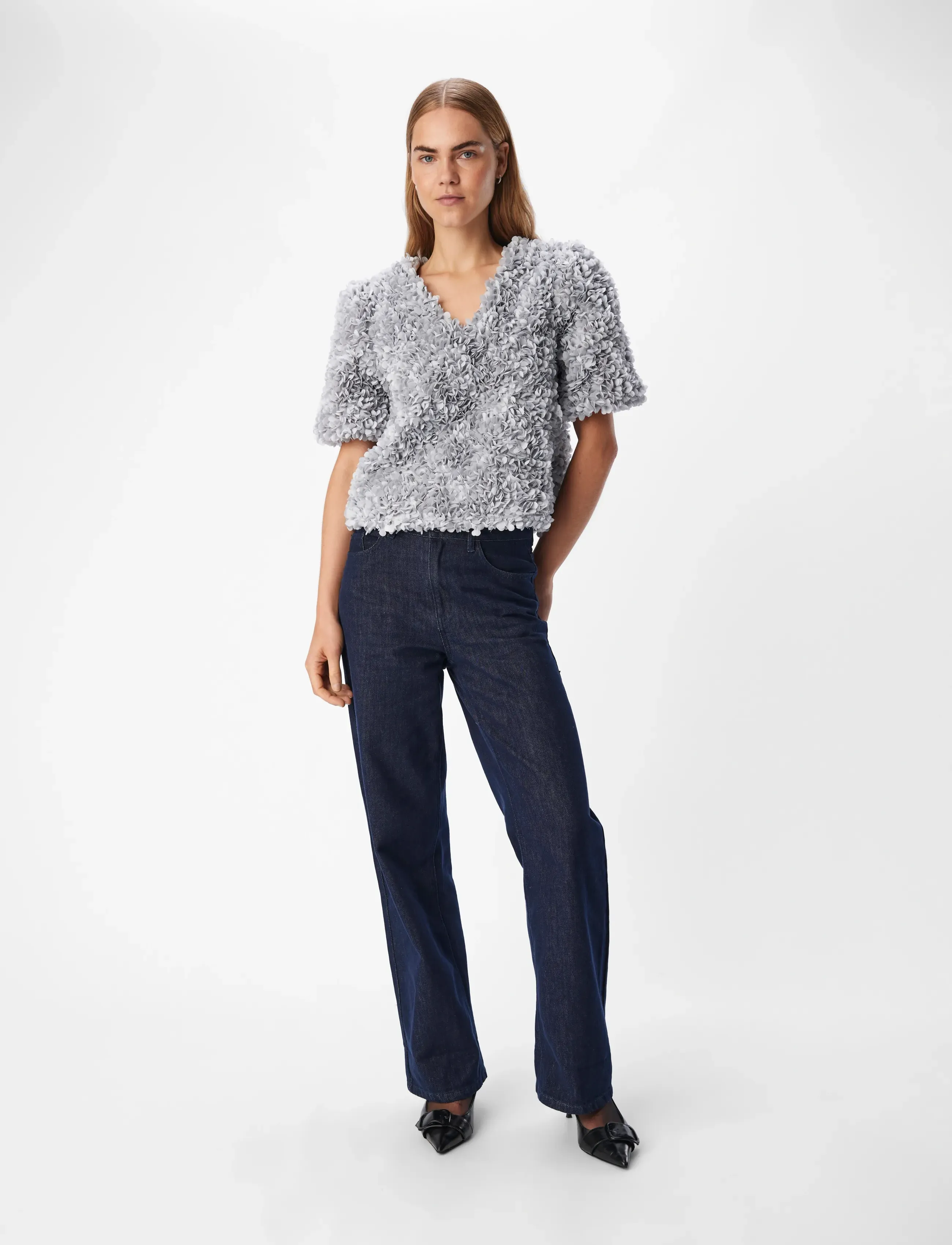 Object - OBJSPARTA S/S V-NECK TOP 136 - kurzämlige blusen - aluminium - 3