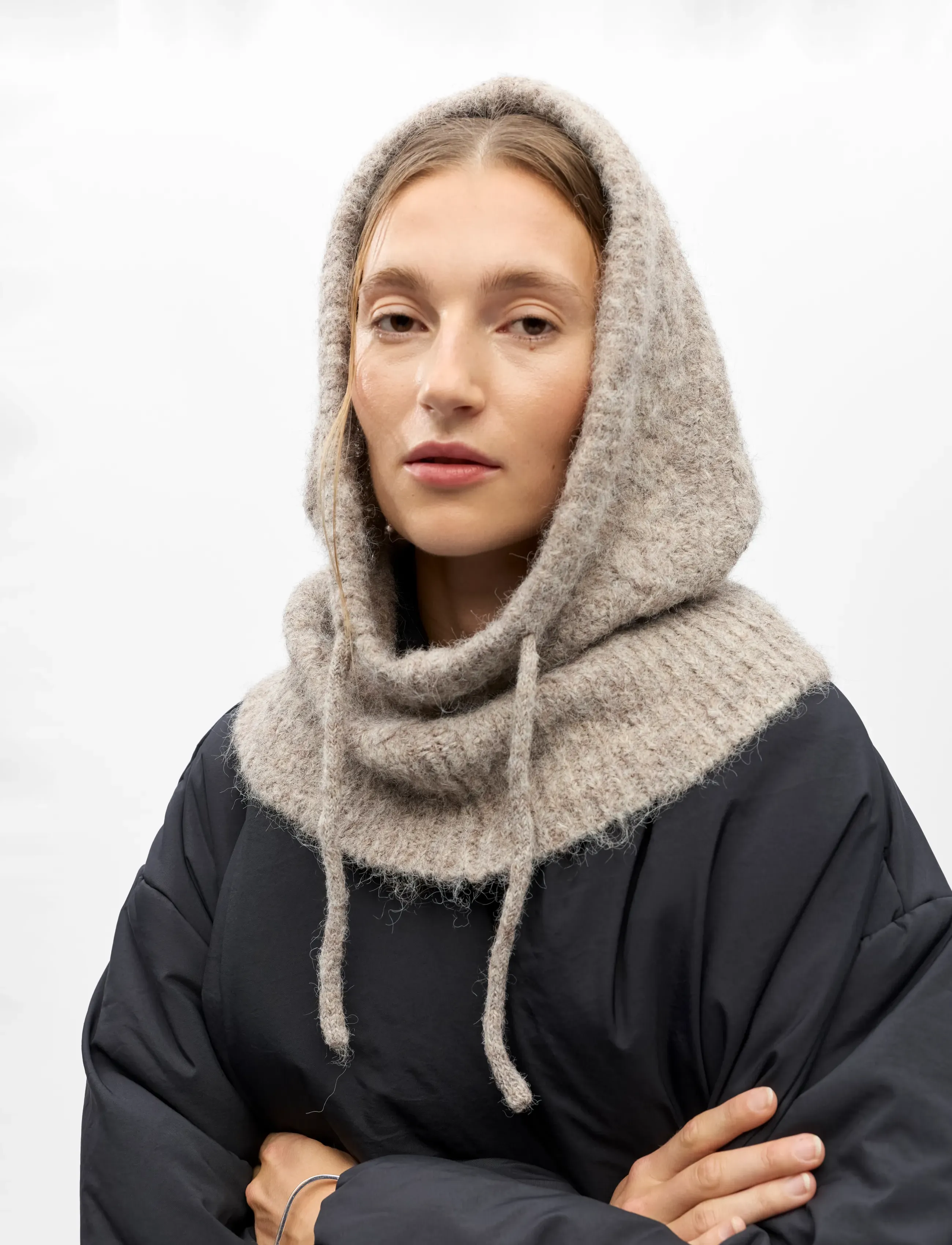 Object - OBJMILU CABLE KNIT BALACLAVA NOOS - balaclava - humus - 0