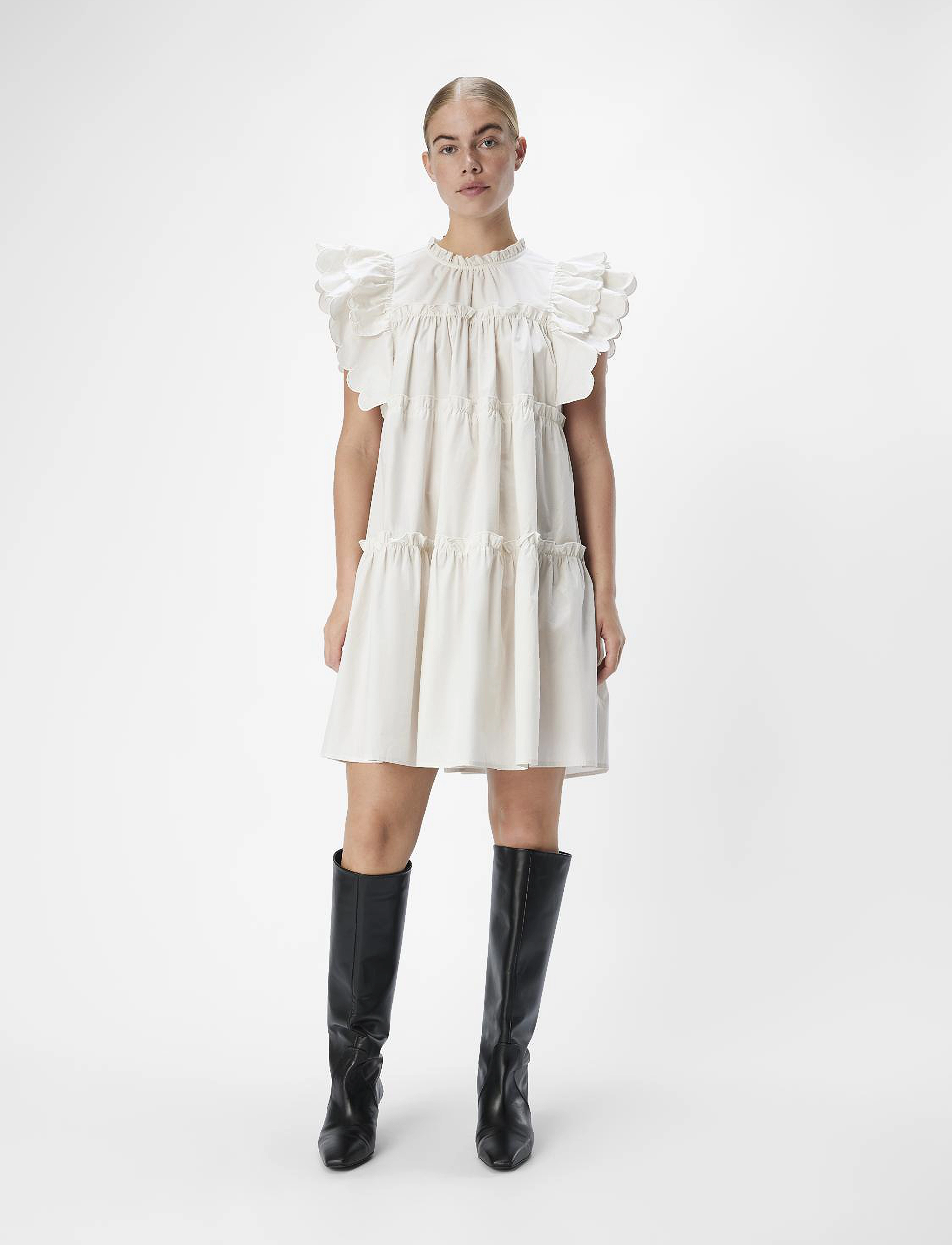 Object - OBJHOPE S/L DRESS REP - kurze kleider - white sand - 4