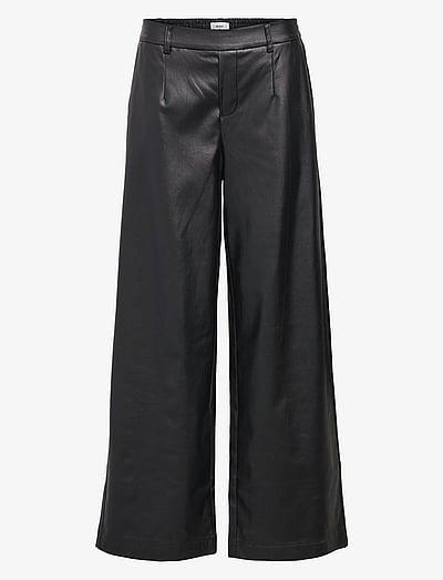 Object OBJMELBA LISA WIDE COATED PANT NOOS - Lederhosen - BLACK / black