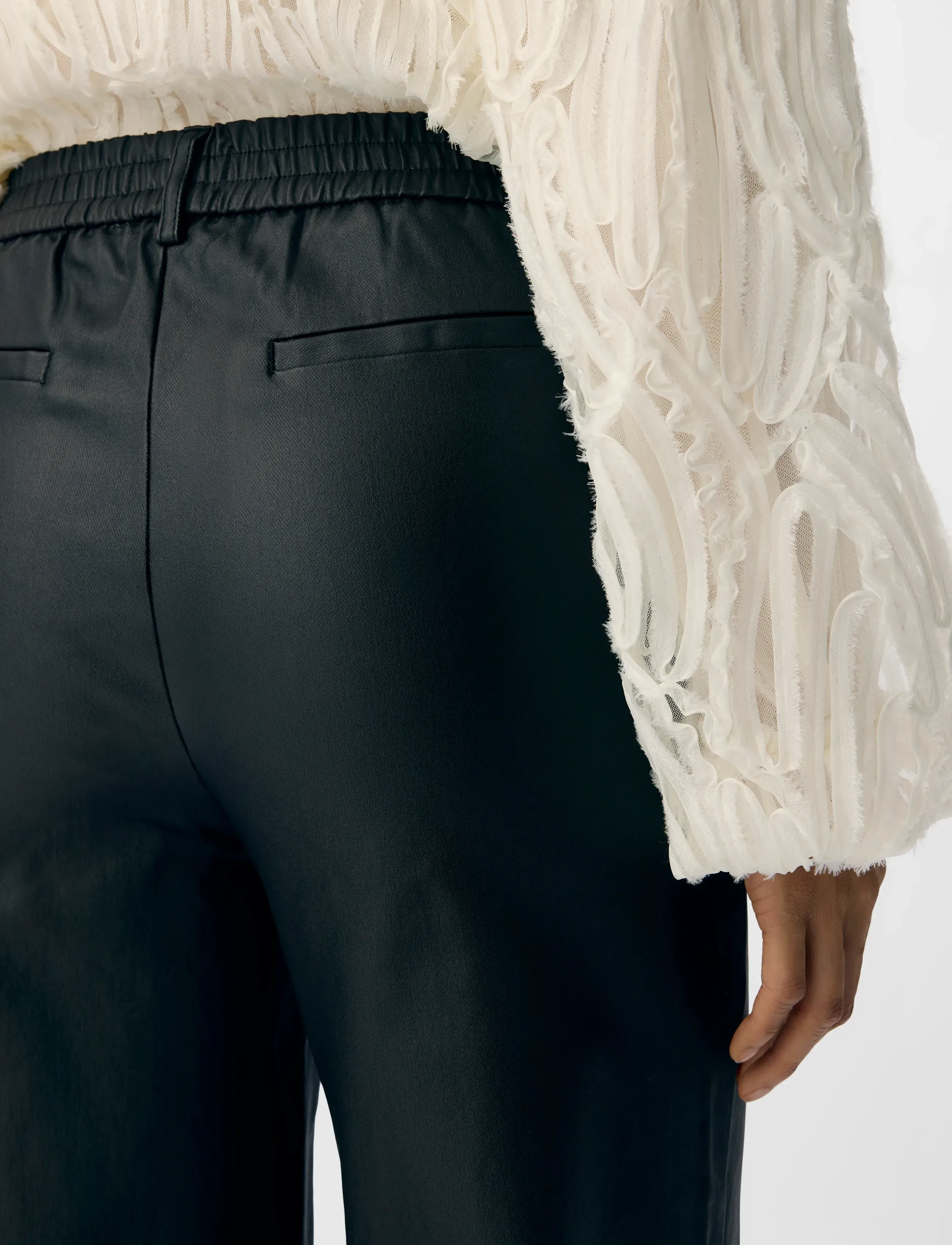 Object - OBJMELBA LISA WIDE COATED PANT NOOS - Ādas bikses - black - 5