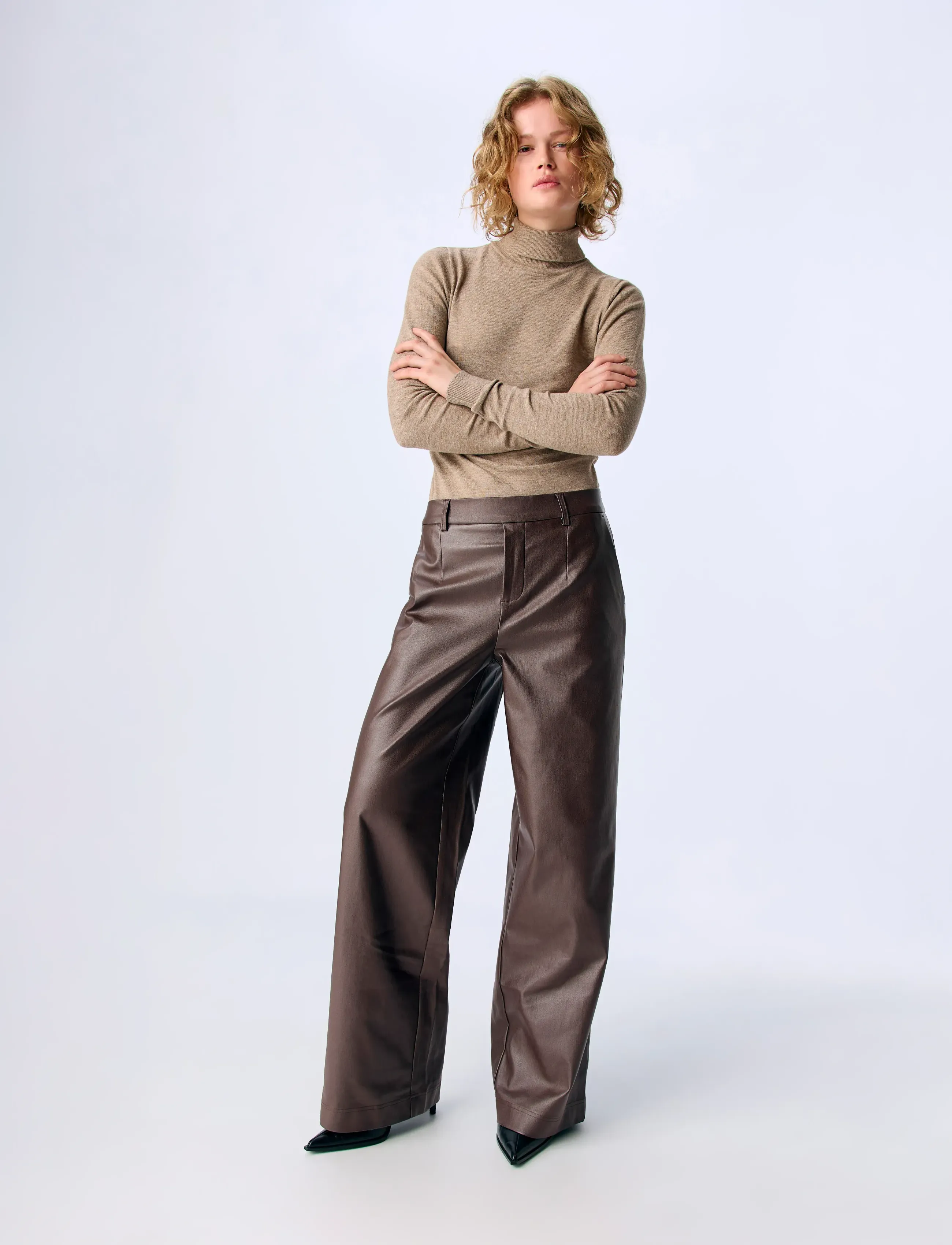 Object - OBJMELBA LISA WIDE COATED PANT NOOS - lederhosen - seal brown - 3