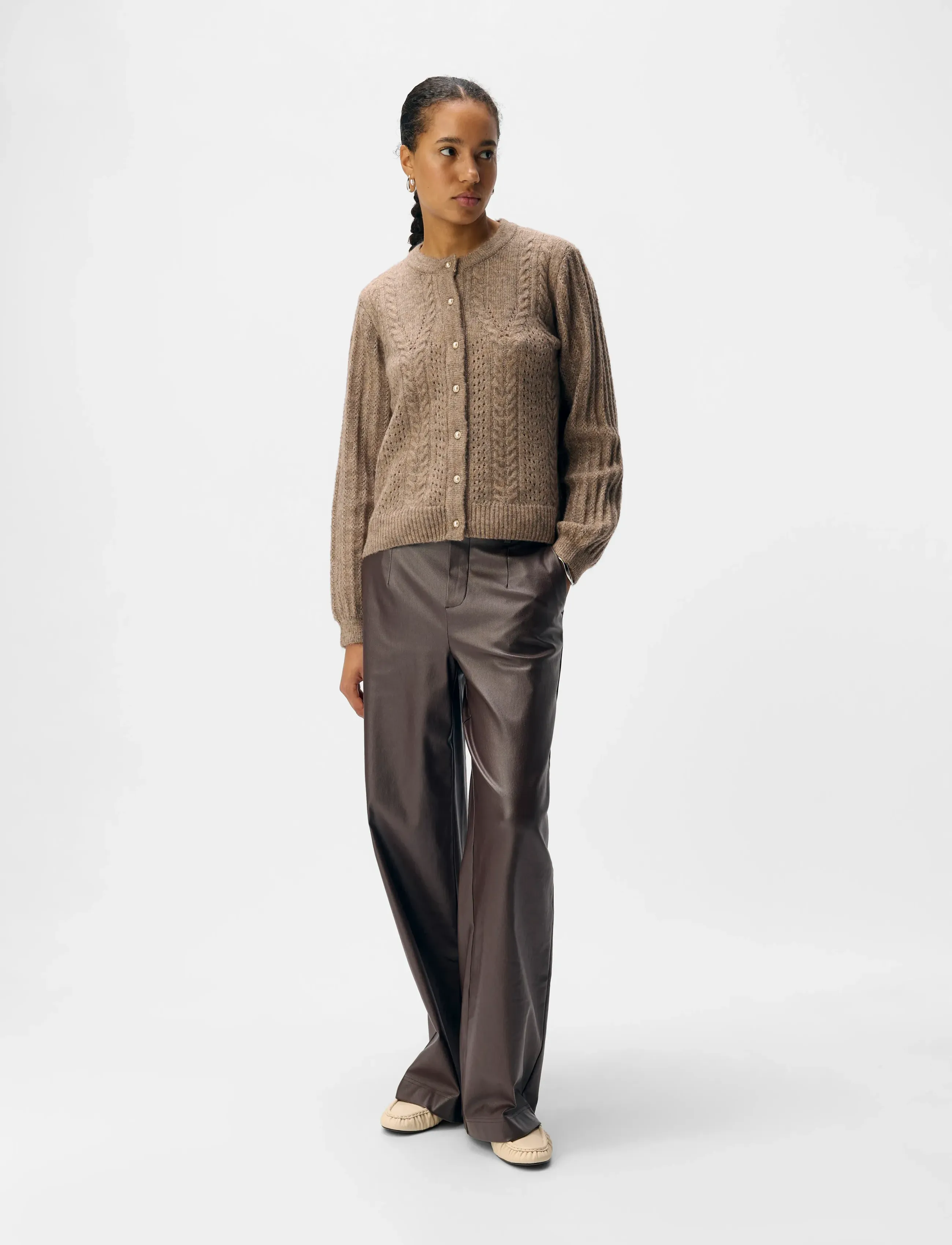 Object - OBJMELBA LISA WIDE COATED PANT NOOS - lederhosen - seal brown - 4