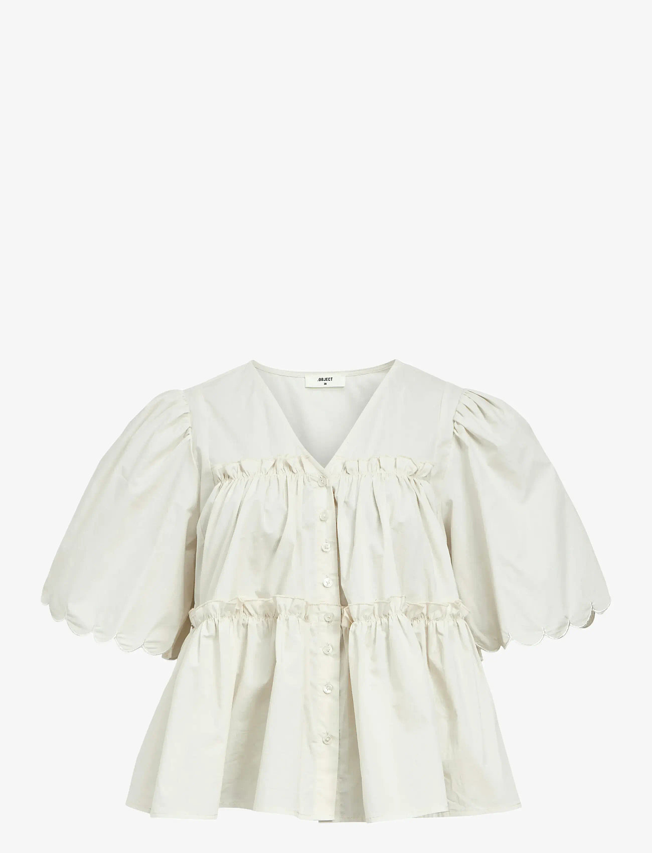 Object - OBJHOPE S/S RE V-NECK TOP E DIV - herbstliche kleidung - white sand - 0