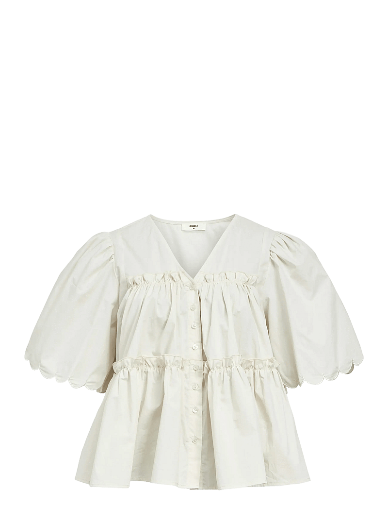 Object - OBJHOPE S/S RE V-NECK TOP E DIV - t-shirts - white sand - 1