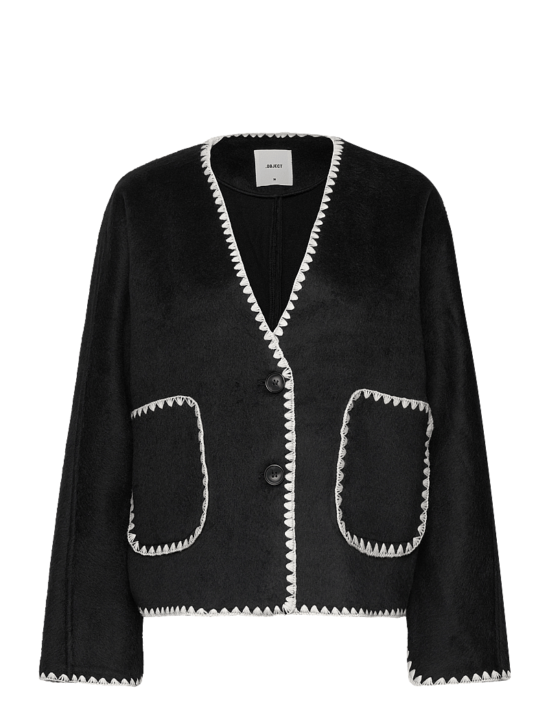 Object - OBJLOLA LS LO JACKET E AU DIV - wolljacken - black - 0