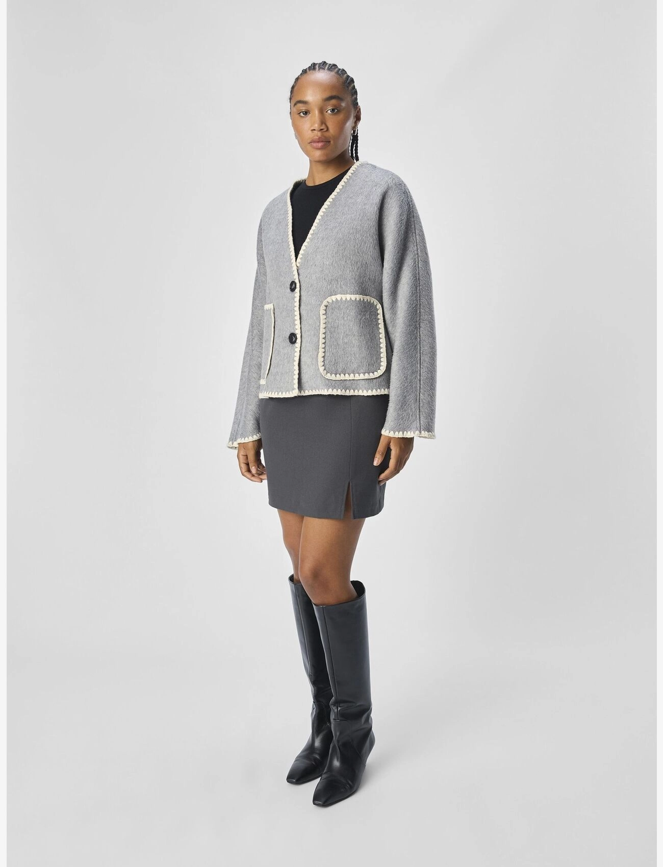 Object - OBJLOLA LS LO JACKET E AU DIV - wolljacken - light grey melange - 4