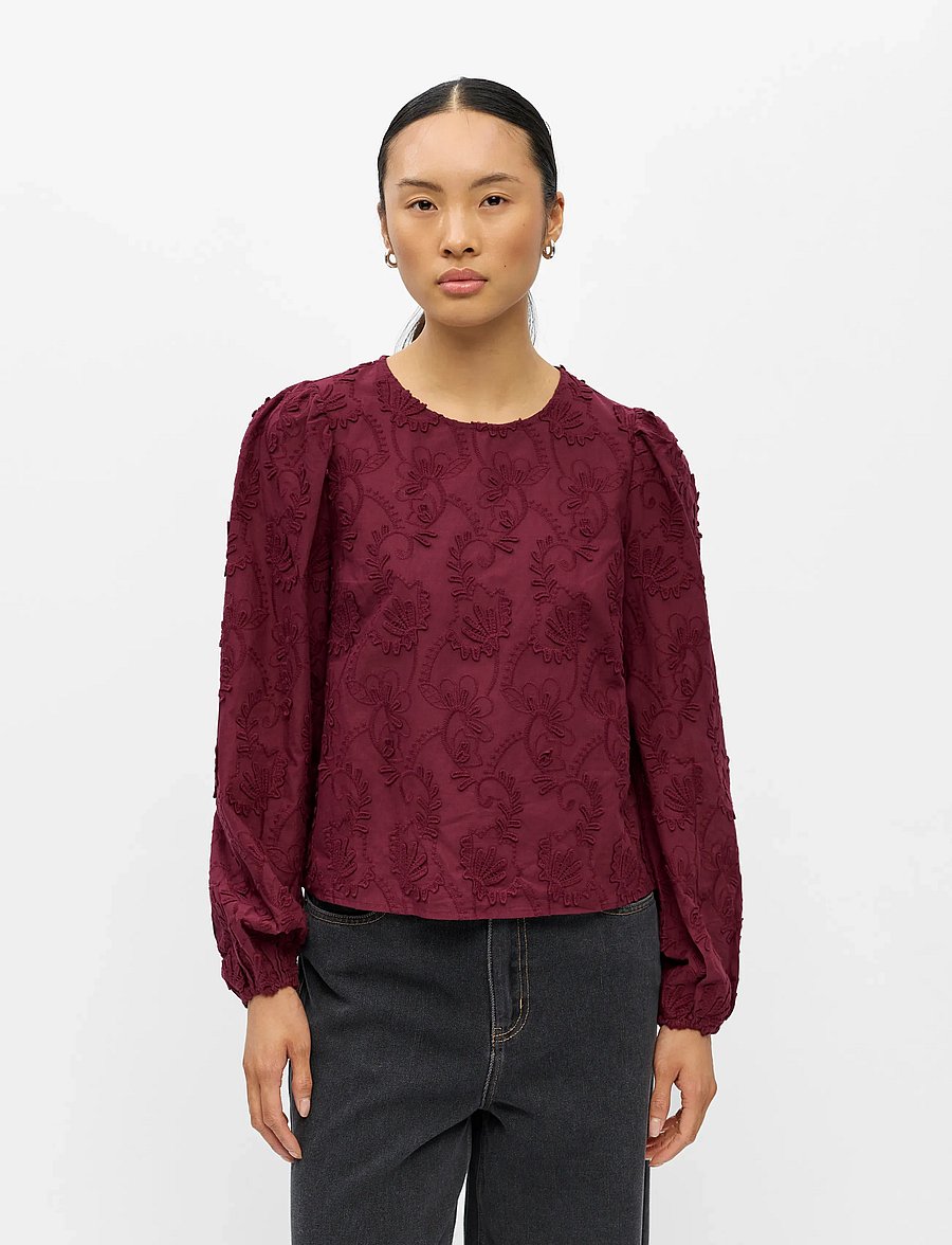 Object - OBJMYA RE L/S TOP NOOS - langärmelige blusen - windsor wine - 0