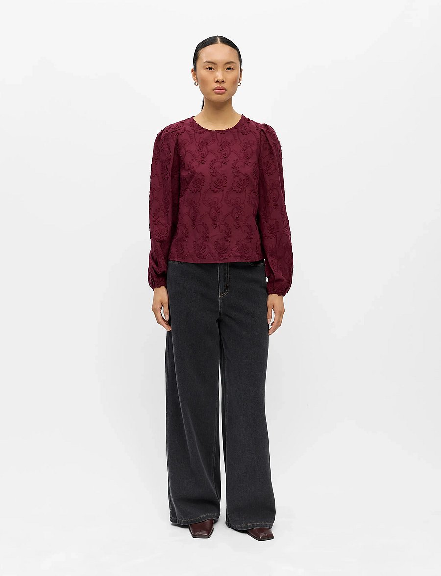 Object - OBJMYA RE L/S TOP NOOS - langärmelige blusen - windsor wine - 4
