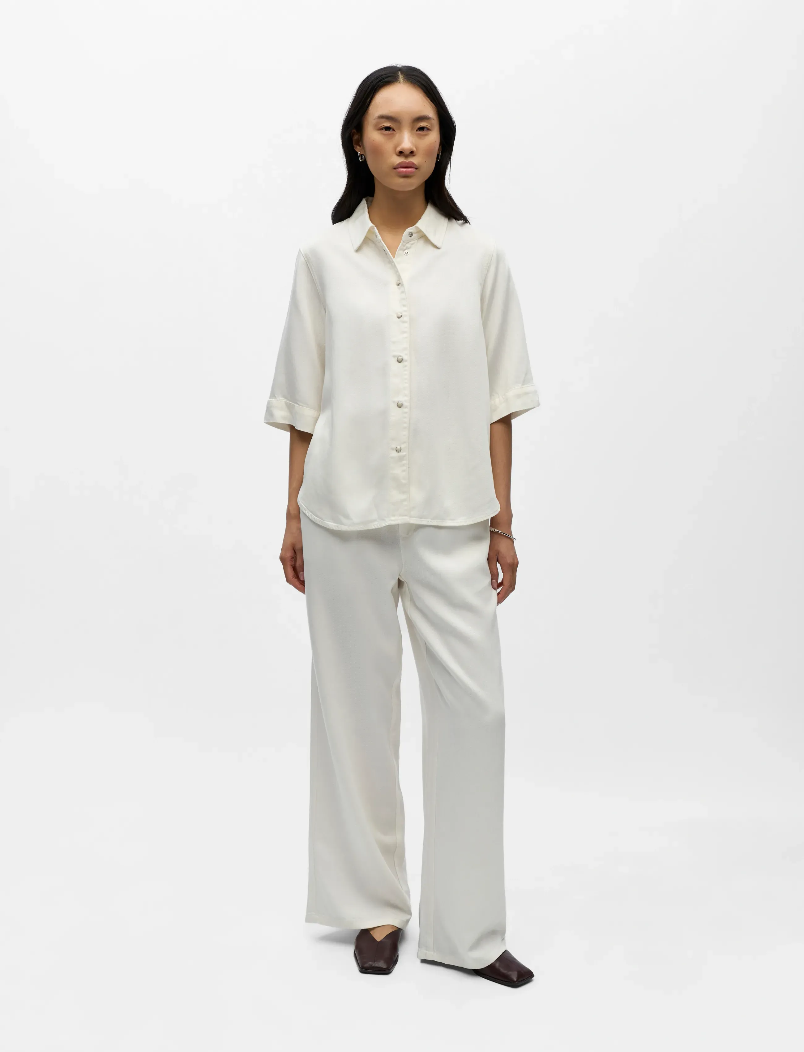 Object OBJFRAME 2/4 RE DENIM TOP NOOS - Shirts - CLOUD DANCER / cream