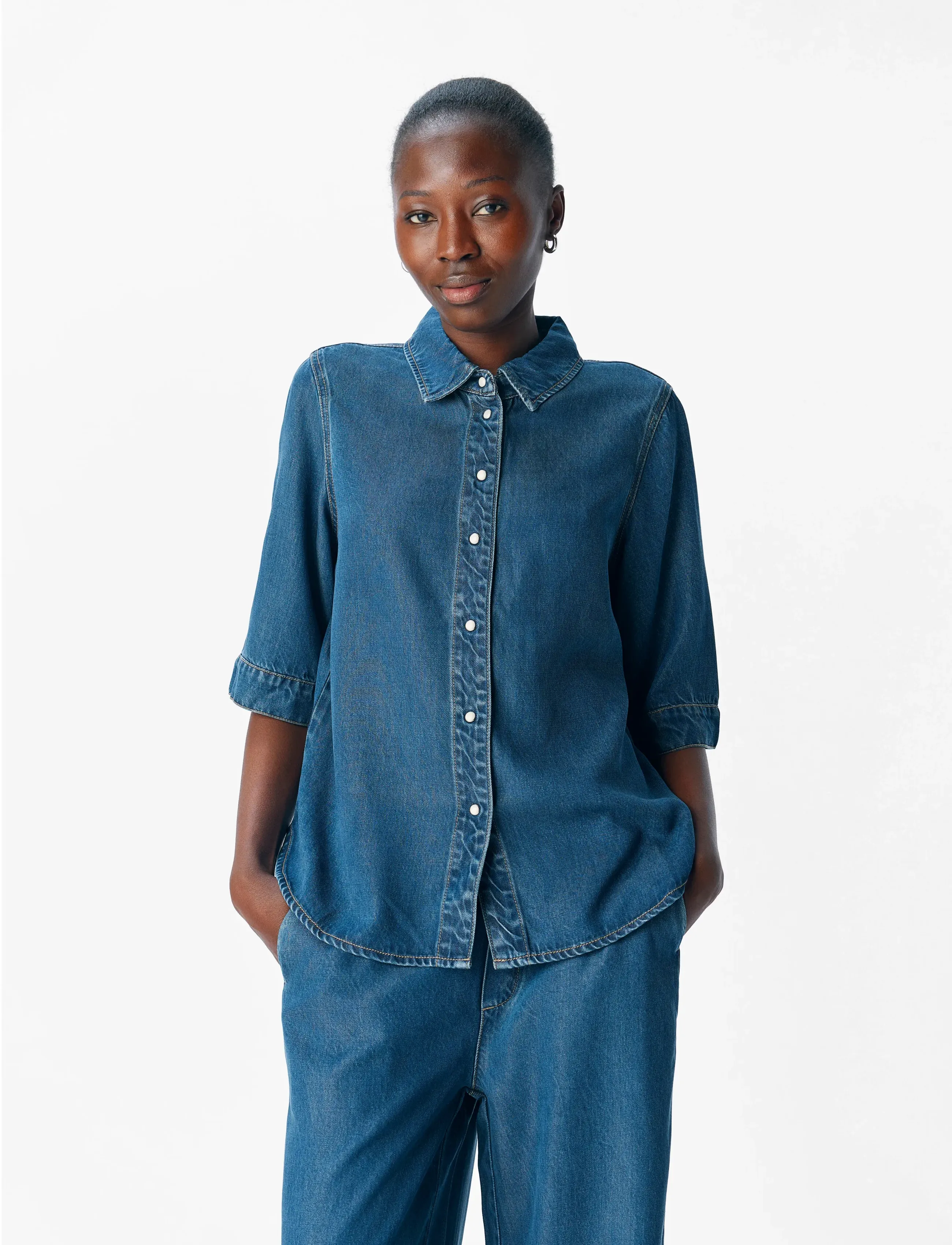 Object - OBJFRAME 2/4 RE DENIM SHIRT NOOS - short-sleeved shirts - dark blue denim - 3