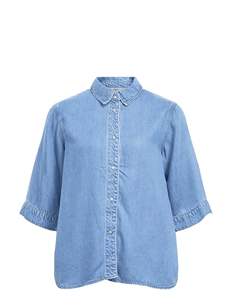 Object - OBJFRAME 2/4 RE DENIM SHIRT NOOS - jeanshemden - light blue denim - 1