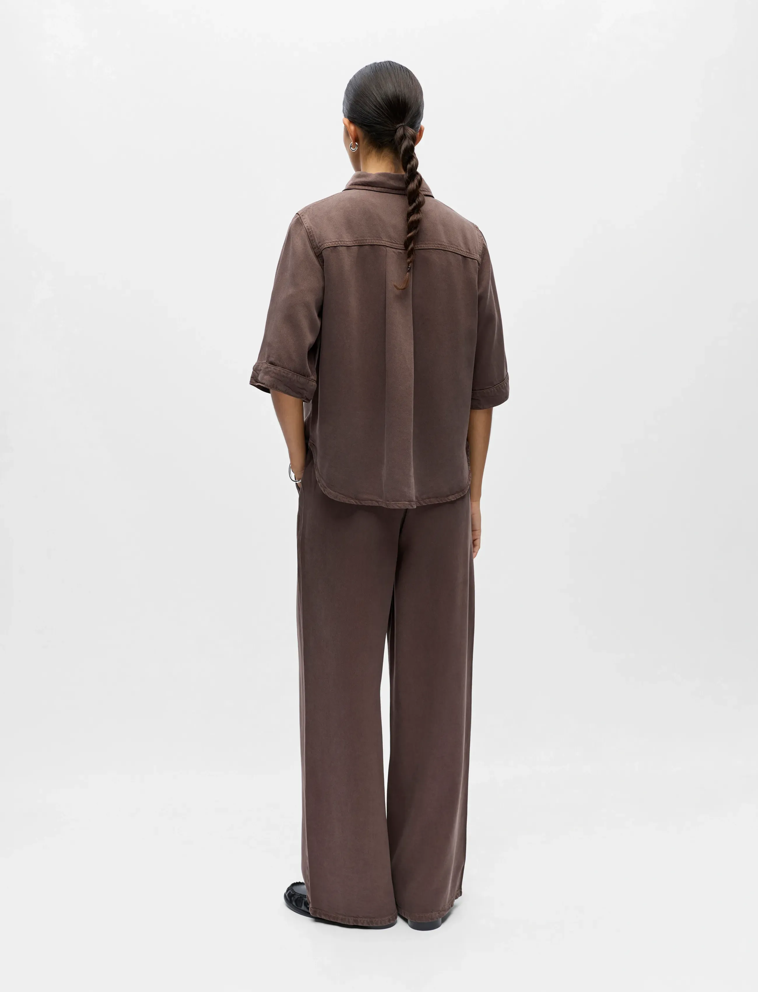 Object - OBJFRAME 2/4 RE DENIM SHIRT NOOS - kurzärmlige hemden - seal brown - 3