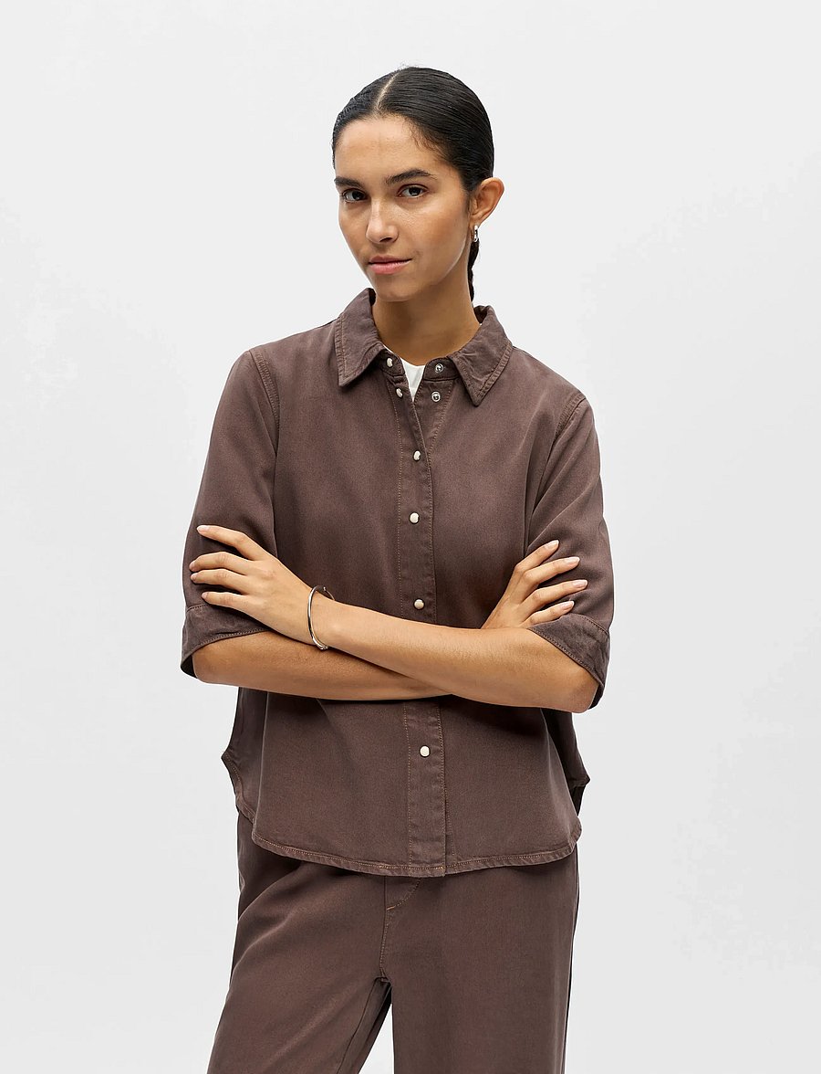 Object - OBJFRAME 2/4 RE DENIM TOP NOOS - jeanshemden - seal brown - 4
