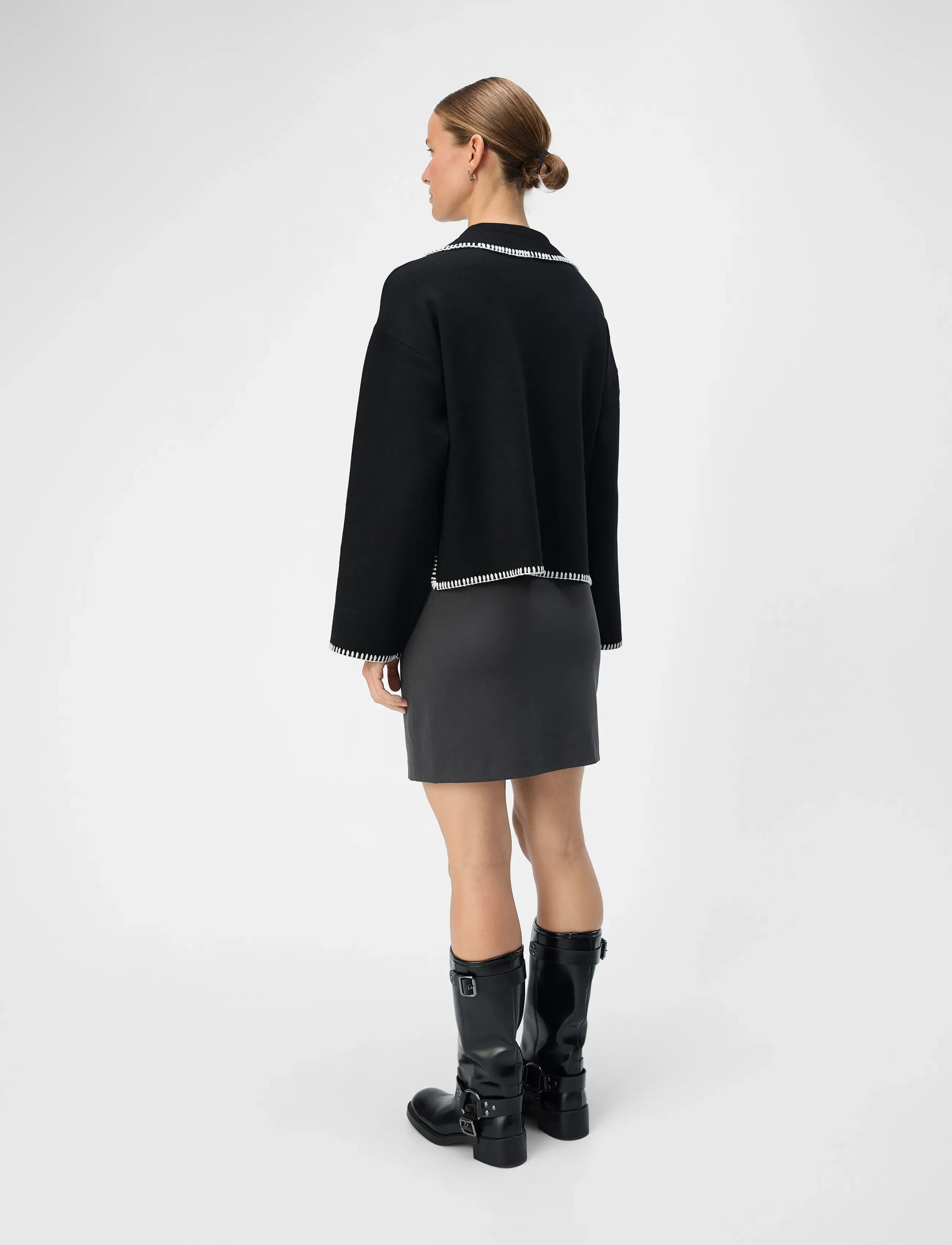 Object - OBJREYNARD LS V-NECK STICH PULLOVER DIV - tröjor - black - 2