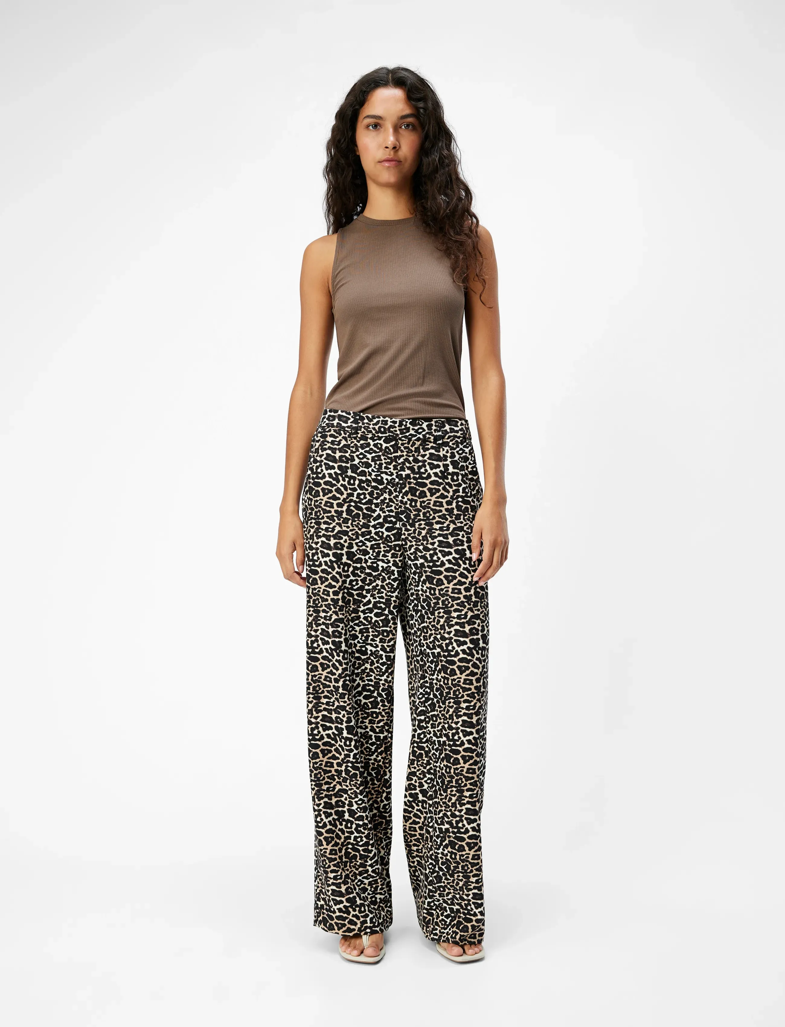 Object Objalba Lisa Wide Pant Print Noos, 34, Trousers, Beige - Leg, Frauen