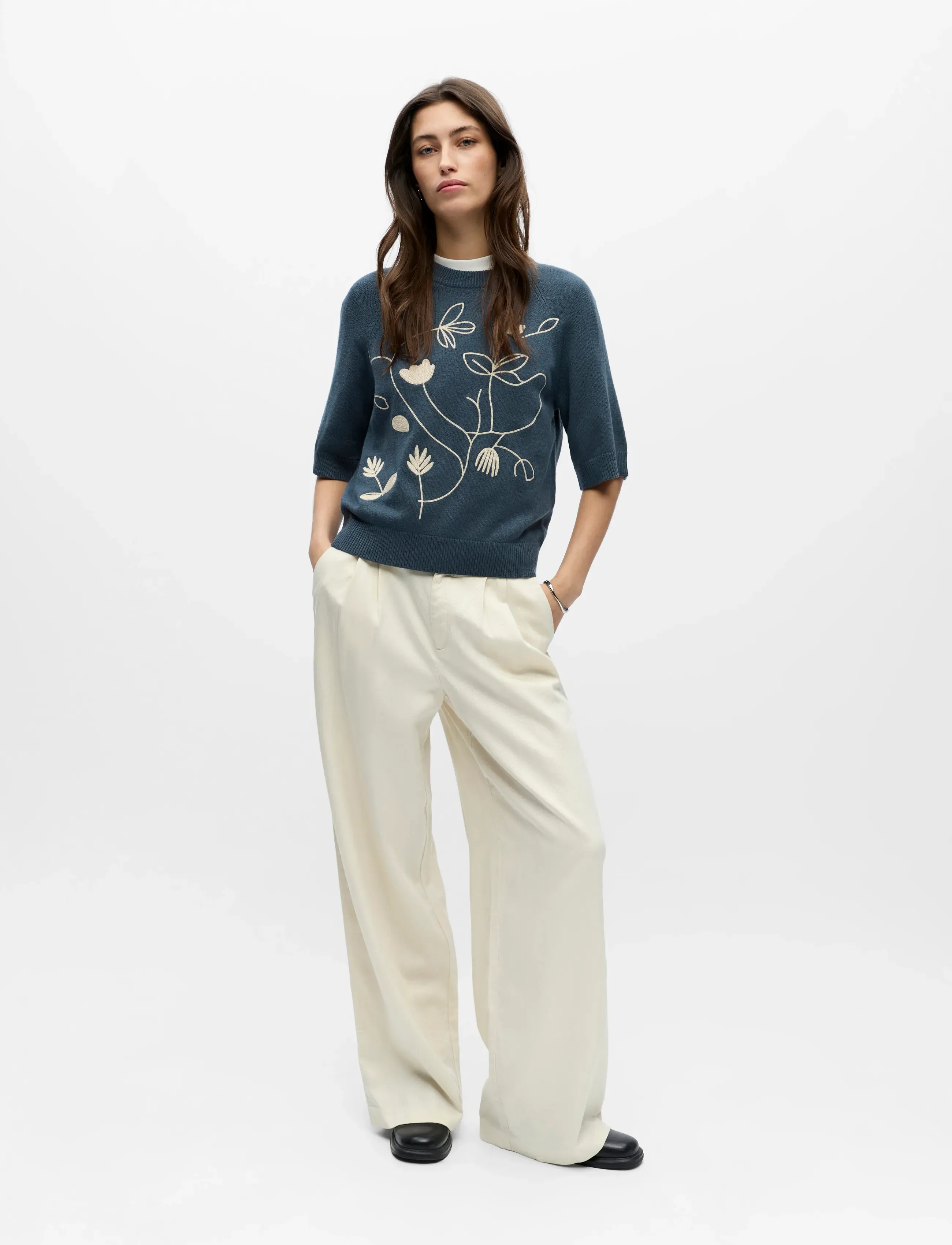 Object Objlaney Rubin Ss Pullover Noos, L, Blue, Strik > Trøjer, Dame