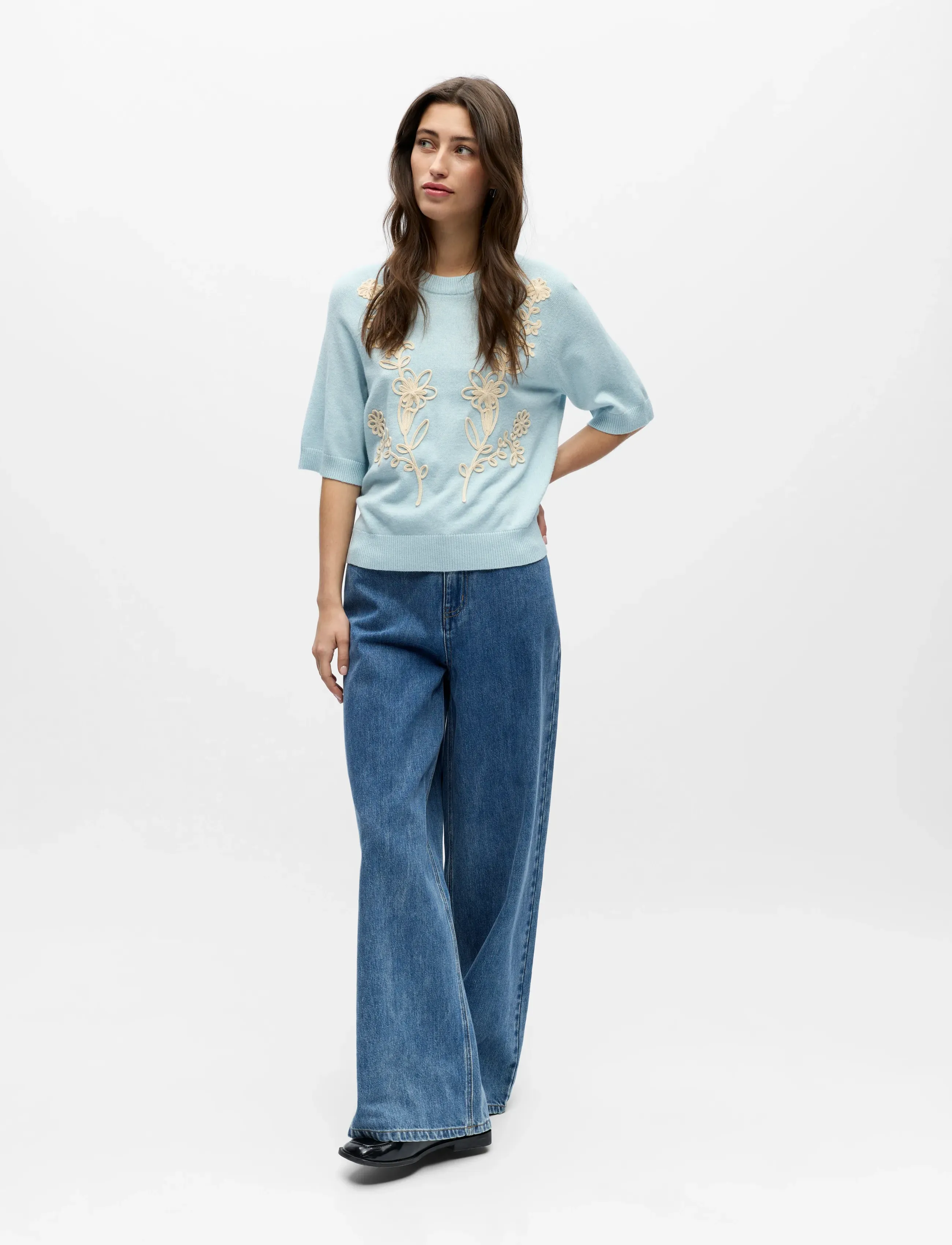 Object Objlaney Rubin Ss Pullover Noos, XS, Blue, Strik > Trøjer, Dame