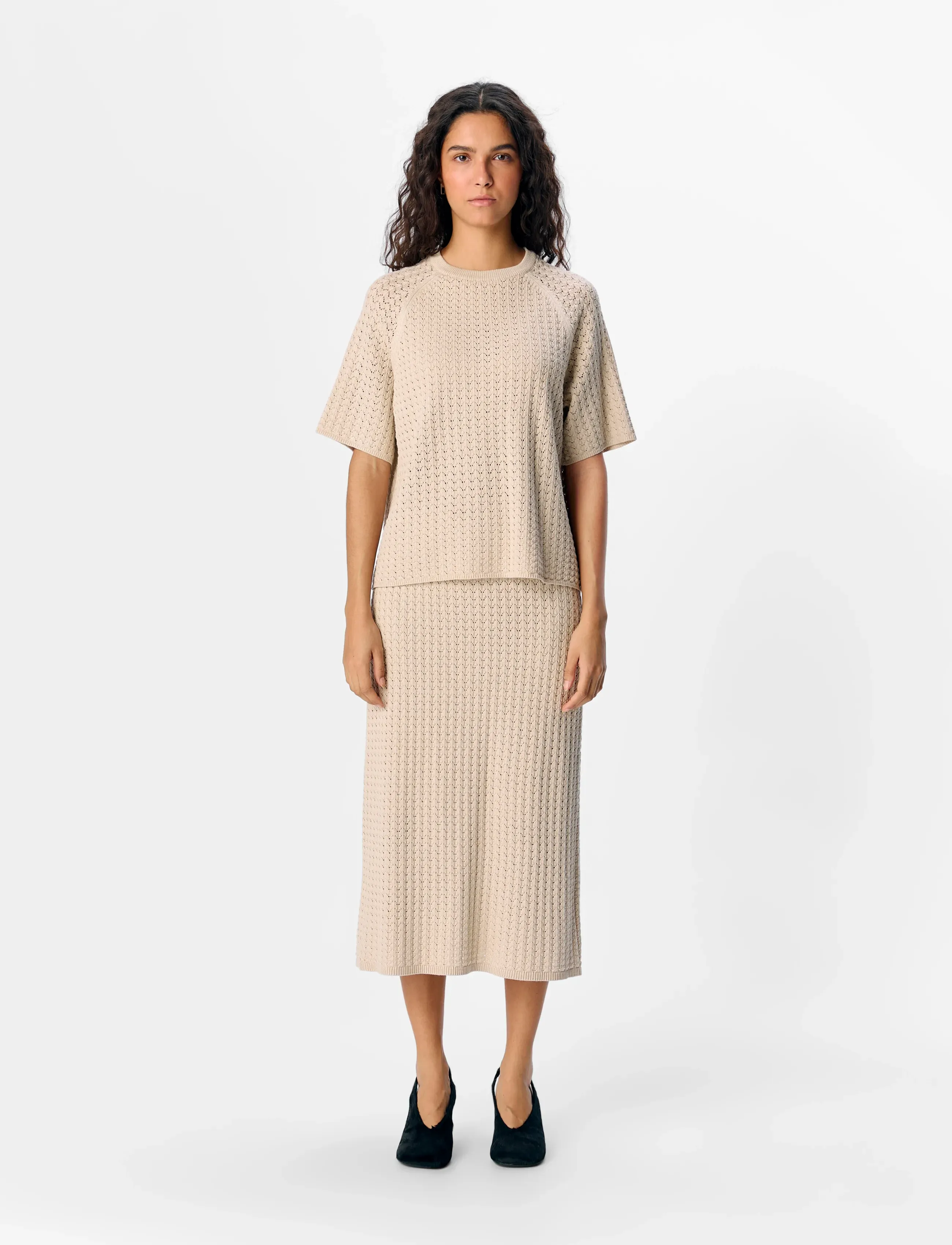 Object - OBJESTER MW RE MIDI PATTERN SKIRT DIV - gebreide rokken - sandshell - 3