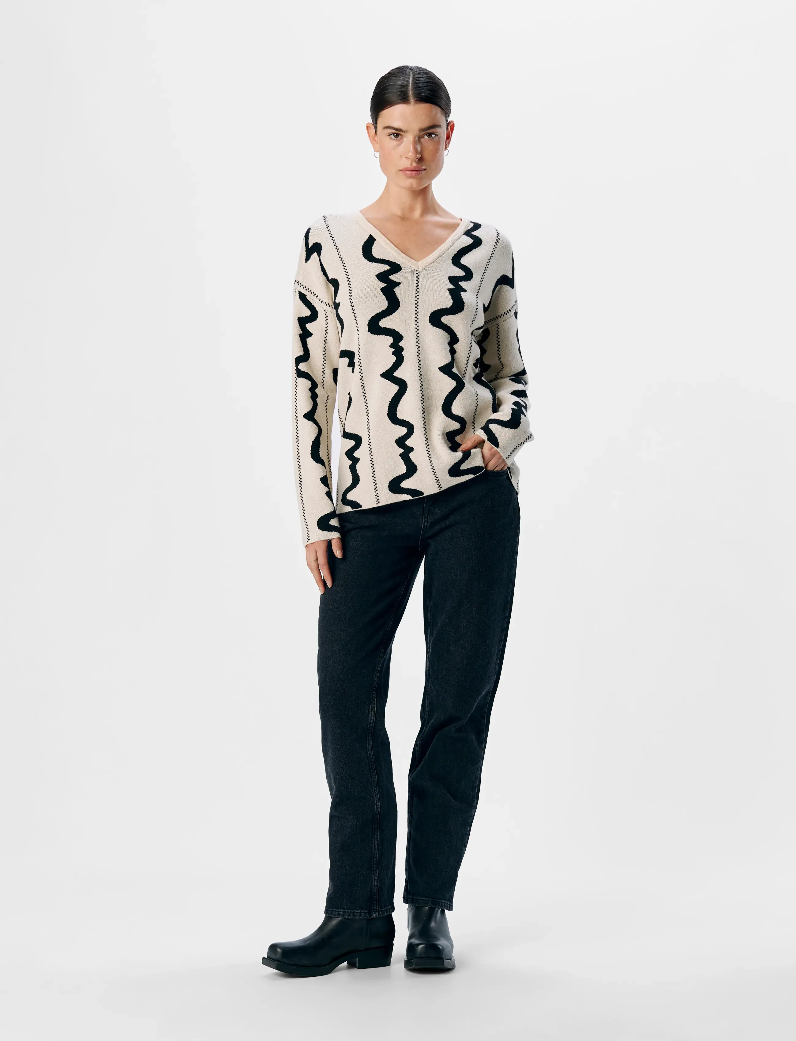 Object - OBJRAY L/S  V-NECK TOP E DIV - jumpers - sandshell - 4